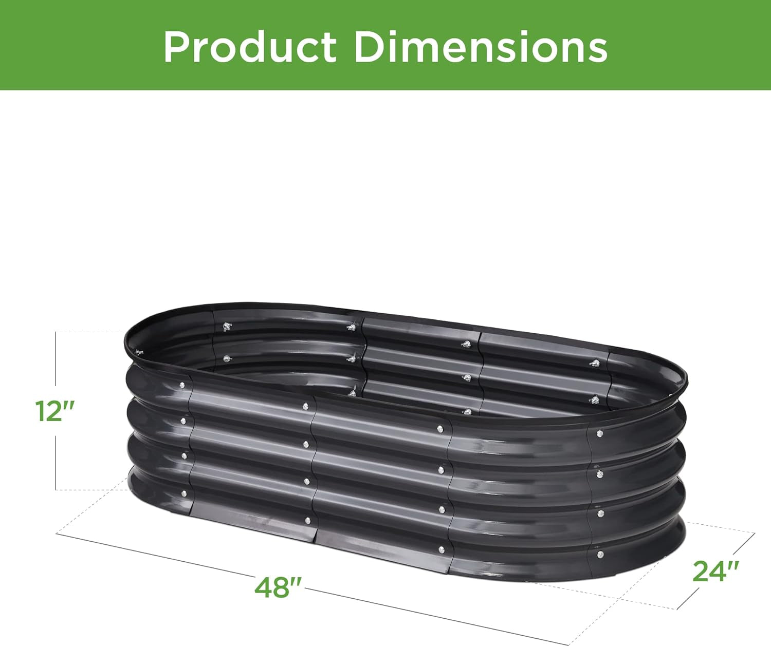 4x2x1ft Outdoor Metal Raised Garden Bed, Oval Deep Root Planter Box for Vegetables, Flowers, Herbs, and Succulents w/ 51 Gallon Capacity, Rubber Edge Guard - Charcoal