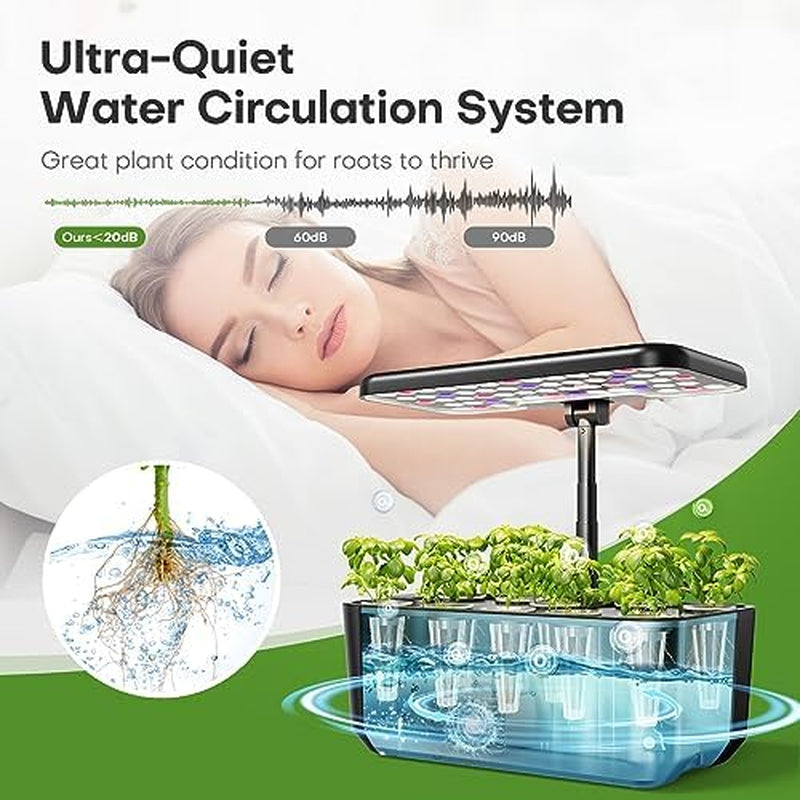 Indoor Garden Hydroponics Growing System: 10 Pods Plant Germination Kit Aeroponic Herb Vegetable Growth Lamp Countertop with LED Grow Light - Hydrophonic Planter Grower Harvest Lettuce