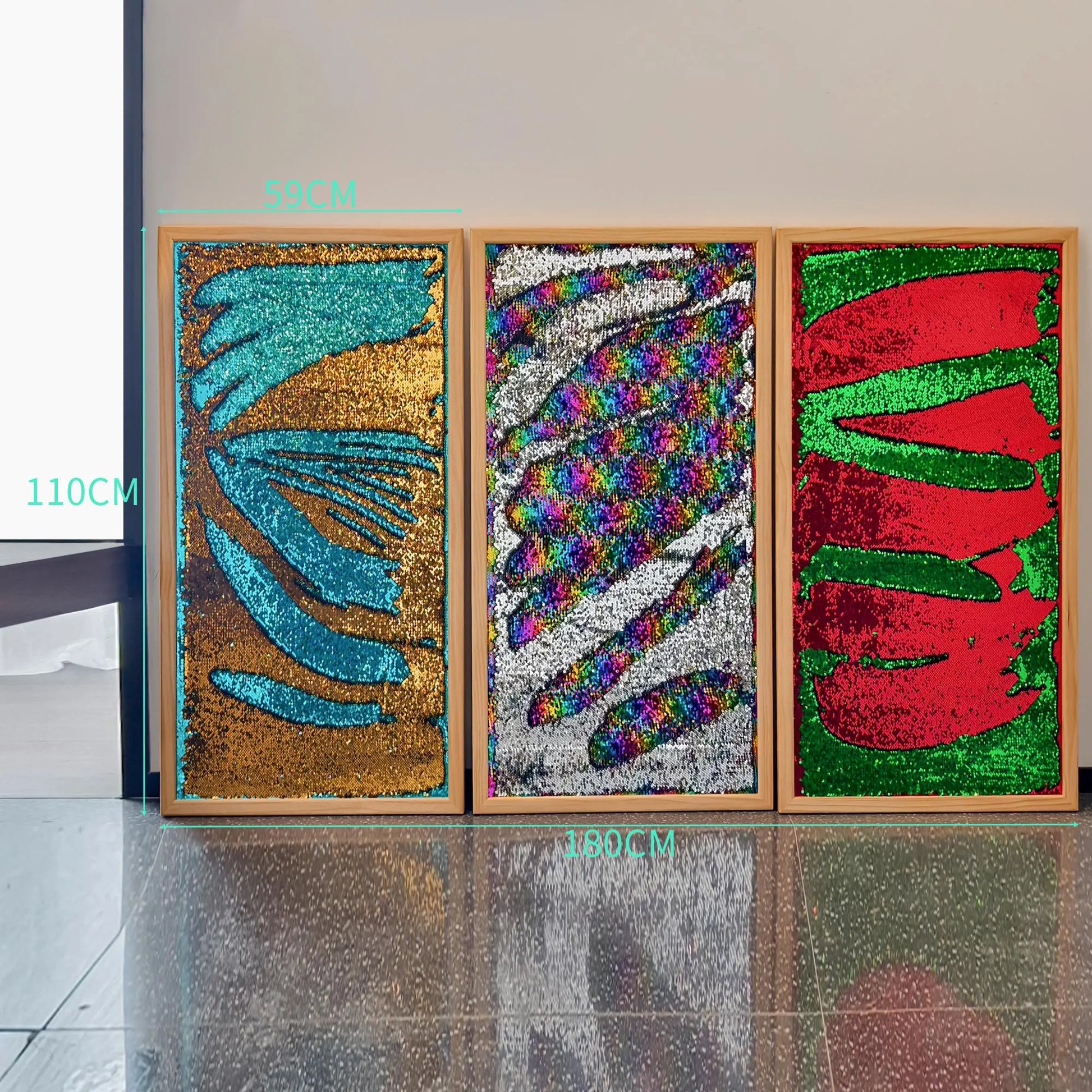 Giant 23.2×43.3 in Reversible Sequin Sensory Panels (3 Set) – Wooden Frame Autism Therapy Boards & Calming Room Décor”