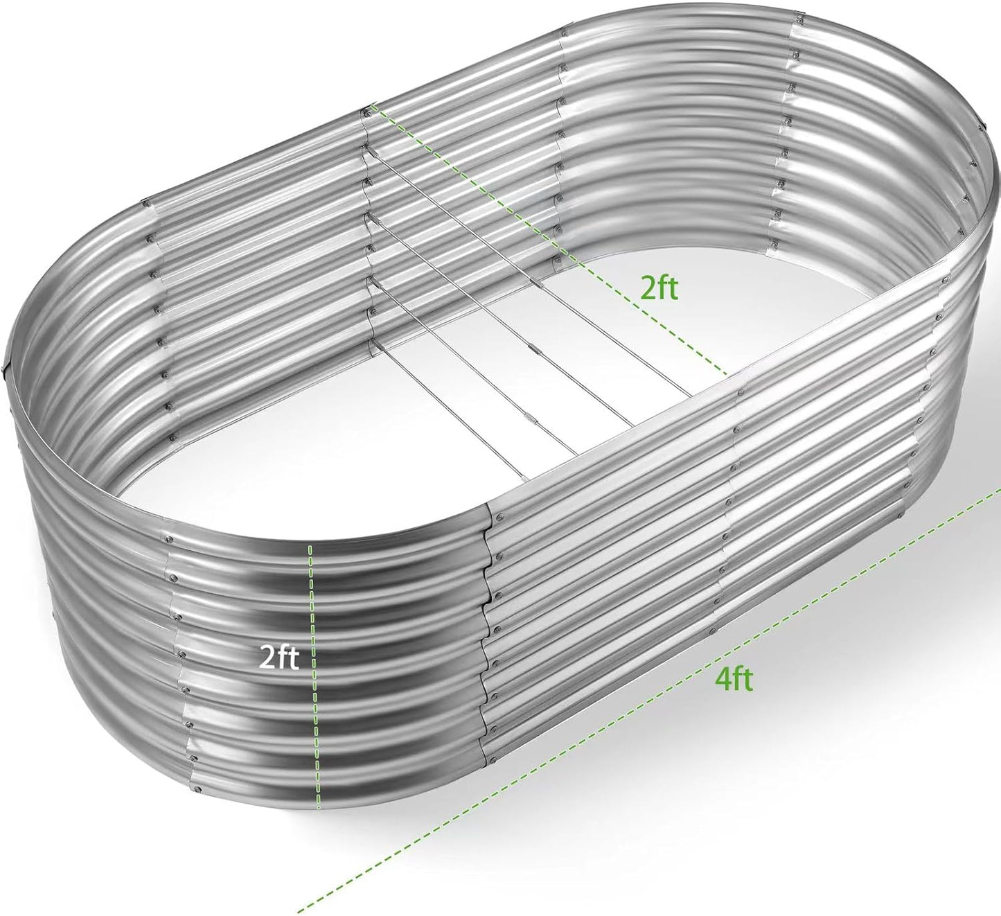 24“ Tall Galvanized Raised Garden Bed Kit, Galvanized Planter Garden Boxes Outdoor, Oval Large Metal Raised Garden Bed for Vegetables (Classic Silver, 4×2×2ft)