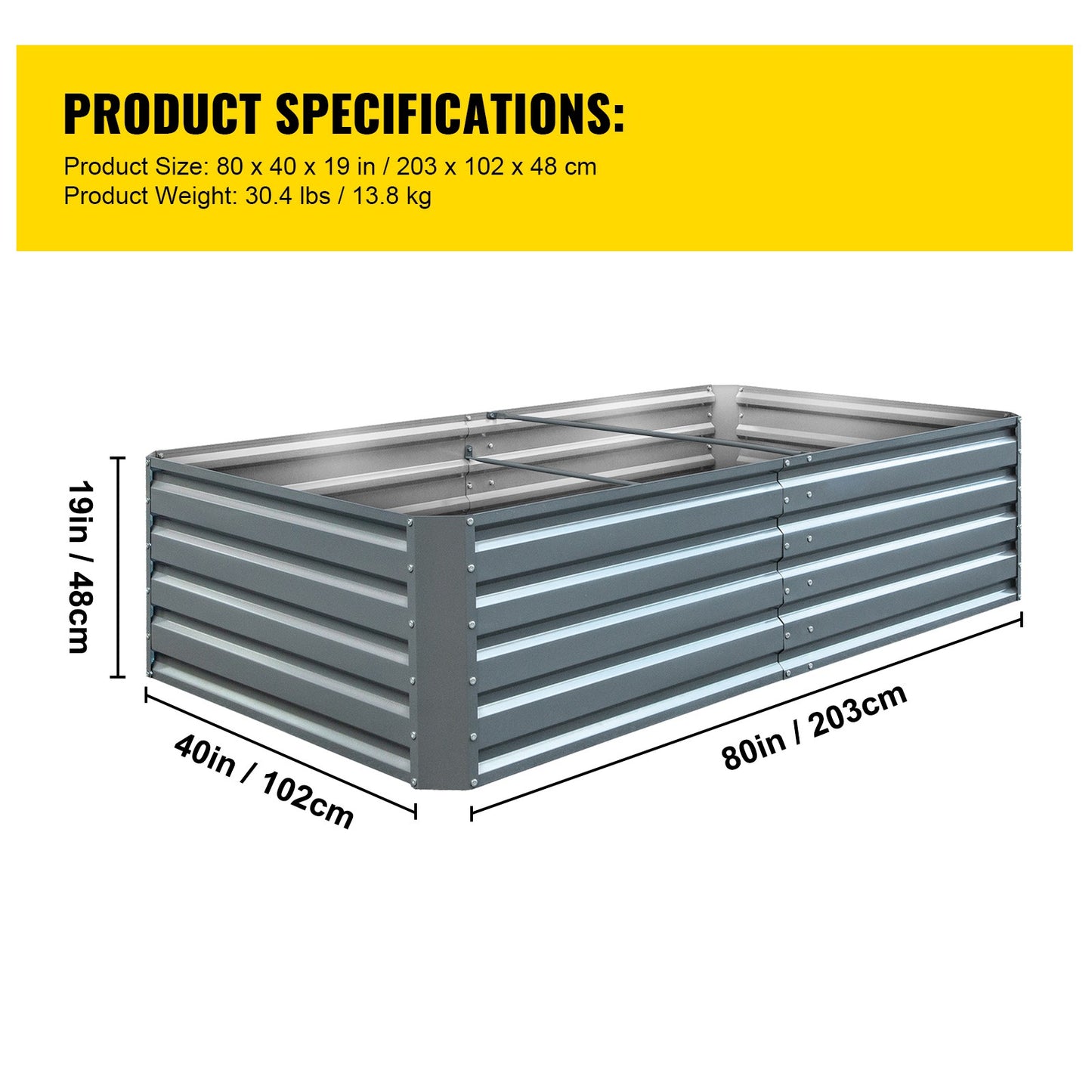 Galvanized Raised Garden Bed 80" x 40" x 19" Metal Planter Box Outdoor