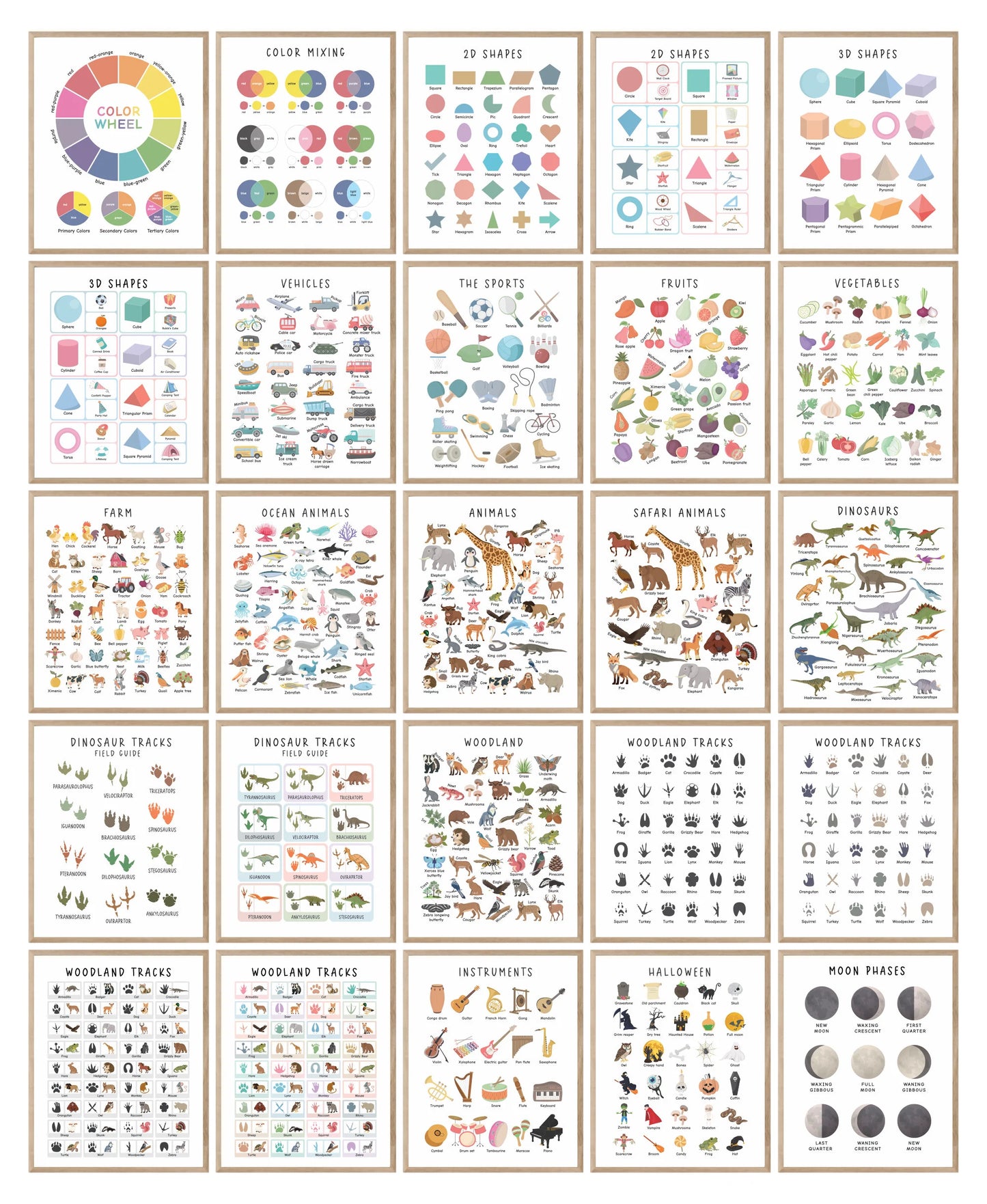 Set of 225 Educational Posters, Neutral Montessori Classroom Decor, Playroom, Homeschool Learning Prints, Homeschool Printable Toddler
