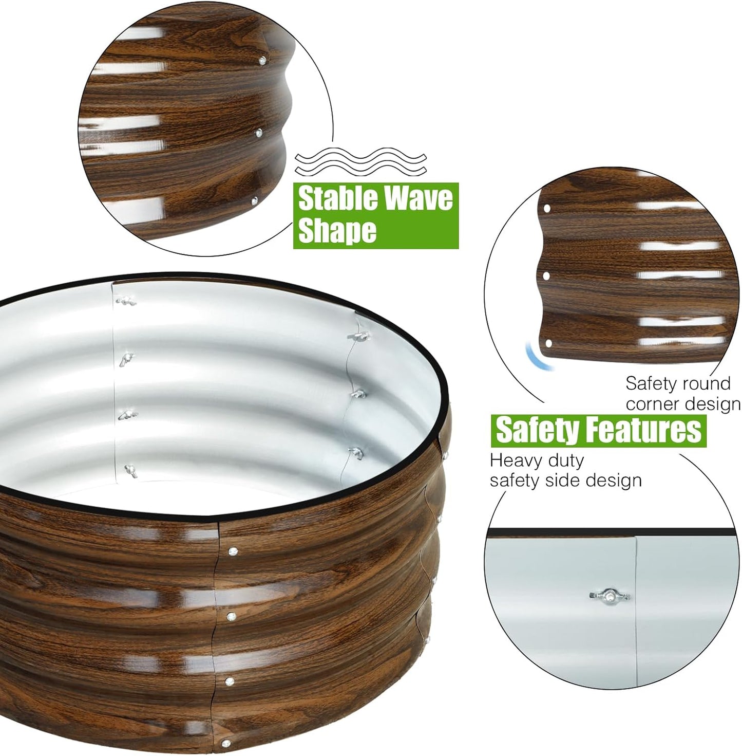 3 Pcs 2x2x1ft Round Galvanized Raised Garden Bed Kit Outdoor, Metal Planter Box for Planting Plants Vegetables, Brown