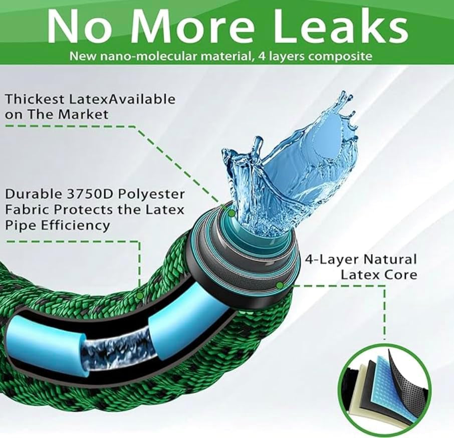 XpandaHose 75ft Expandable Garden Hose with Holder - Heavy Duty Superior Strength 3750D - 4 -Layer Latex Core - Extra Strong Brass Connectors and 10 Spray Nozzle w/Storage Bag (Green 75)