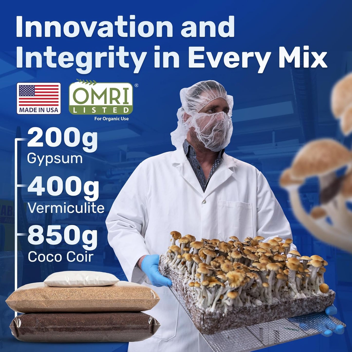 Dry Mushroom Substrate Mix | Produces 10 Pounds of Pasteurized Bulk Substrate | CVG Blend (Coco Coir, Vermiculite, Gypsum)