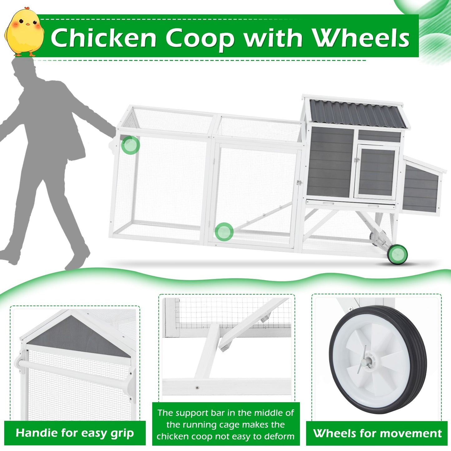 95" Chicken Coop Hen House Wooden Chicken Hutch Poultry Cage W/ Run Nesting Box