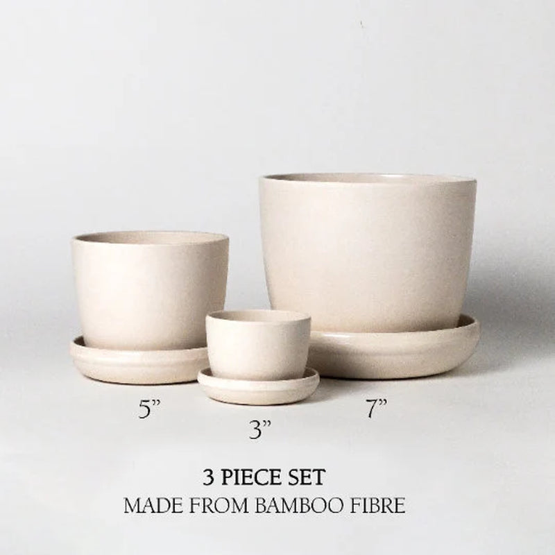 3 Set Planter Pots | Plant Pot with Drainage Hole & Saucers | Indoor Planter | Flower Pot | Minimalistic Plant Pot | Recycled Planter Pot