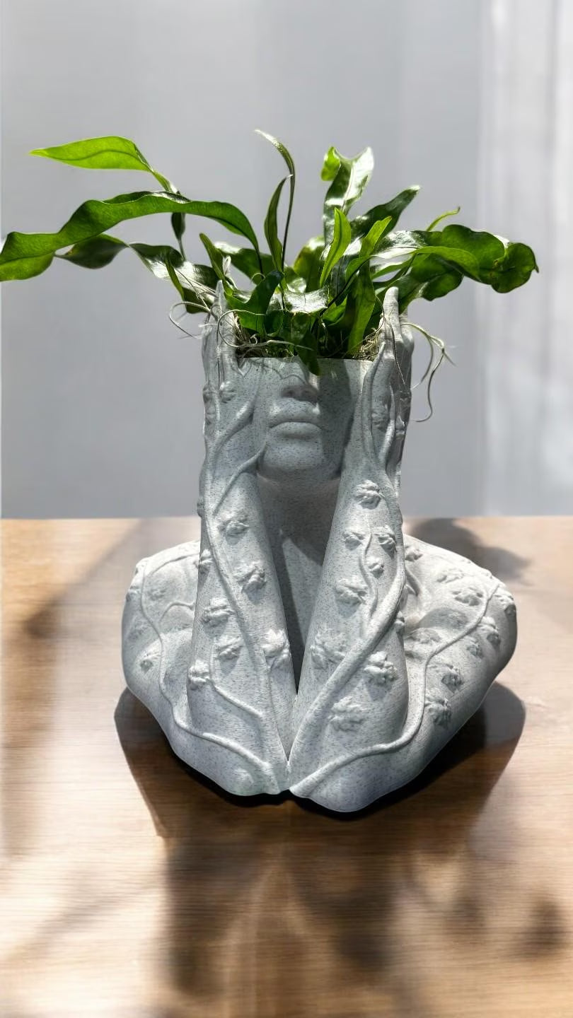 Ivy Goddess Head Planter, Woman Bust Flower Pot, Indoor, Outdoor Plants, Succulents, Cacti, Airplants, Boho Sculpture Decor Home, Office