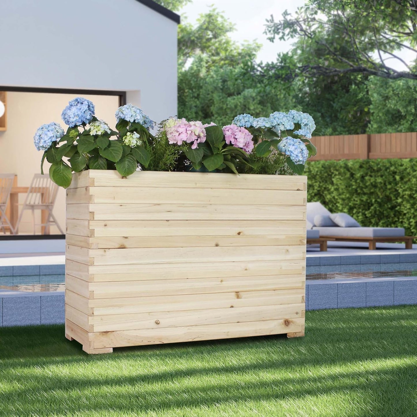 Wood Raised Garden Bed, Rectangular Planter Box Outdoor Large Tall Trough 39"x28"x15" Flower Planters Boxes with Bottom for Plants Herb Patio Porch Balcony Privacy Screen