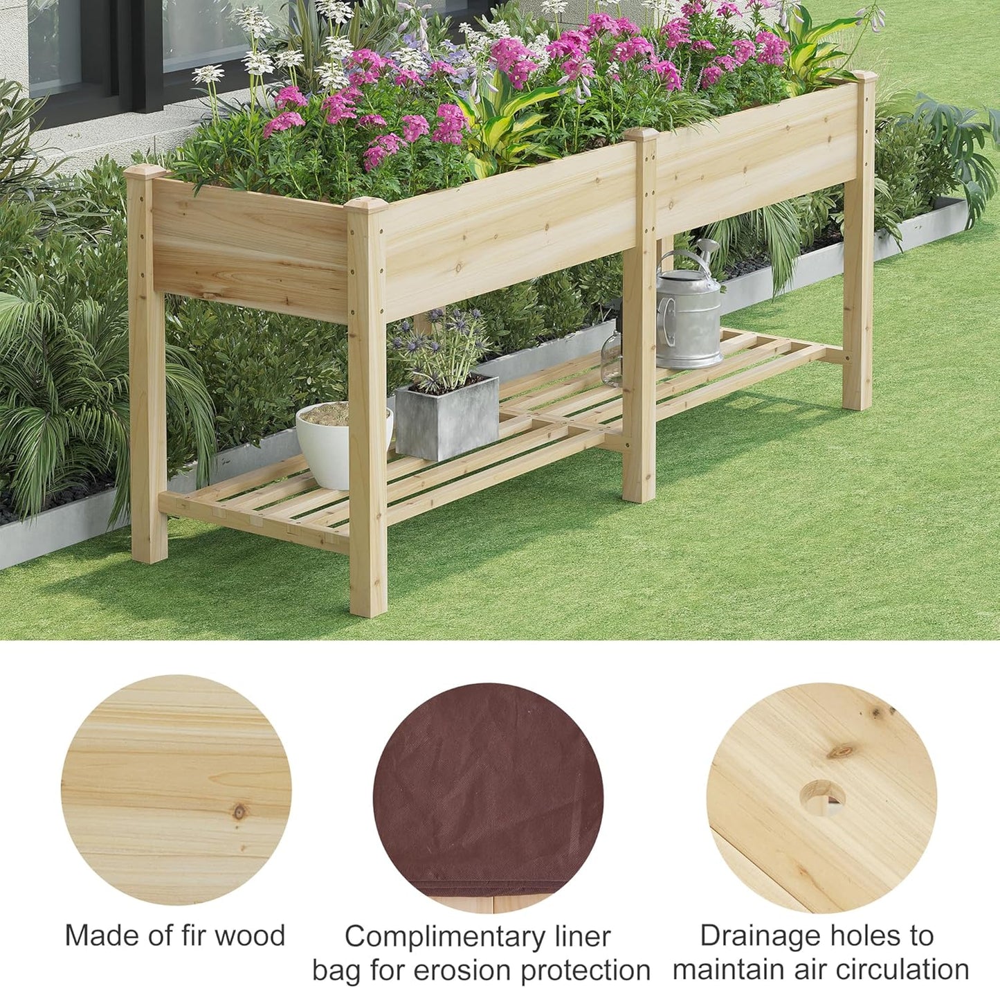 Raised Garden Bed with Legs Elevated Wooden Planter Box Stand Large Planter Stand Box for Fruits Vegetables Flowers with Divider with Bag - 72 * 24 * 30.5IN