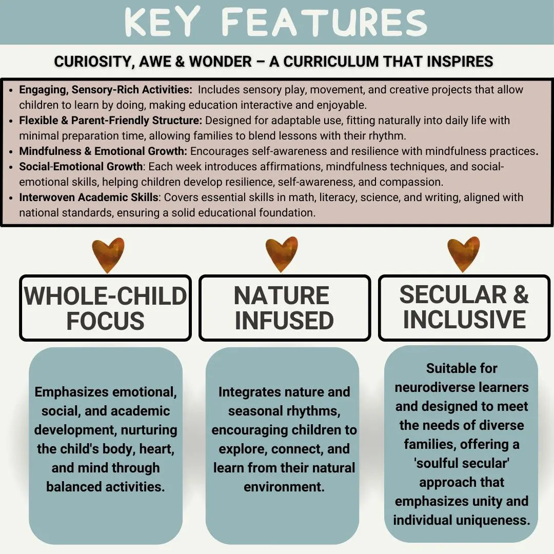 Nature-based Kindergarten Homeschool Curriculum: Secular, Whole-child focus, Hands-on