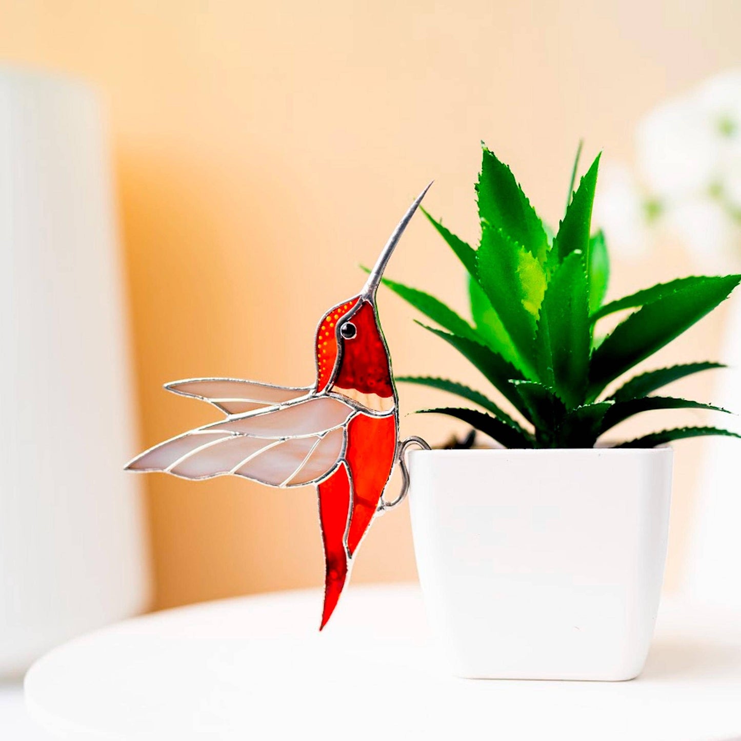 Stained Glass Hummingbird Planter Decoration Bird suncatcher Beautiful handmade gift for Father’s Day Adds charm to plants and windows