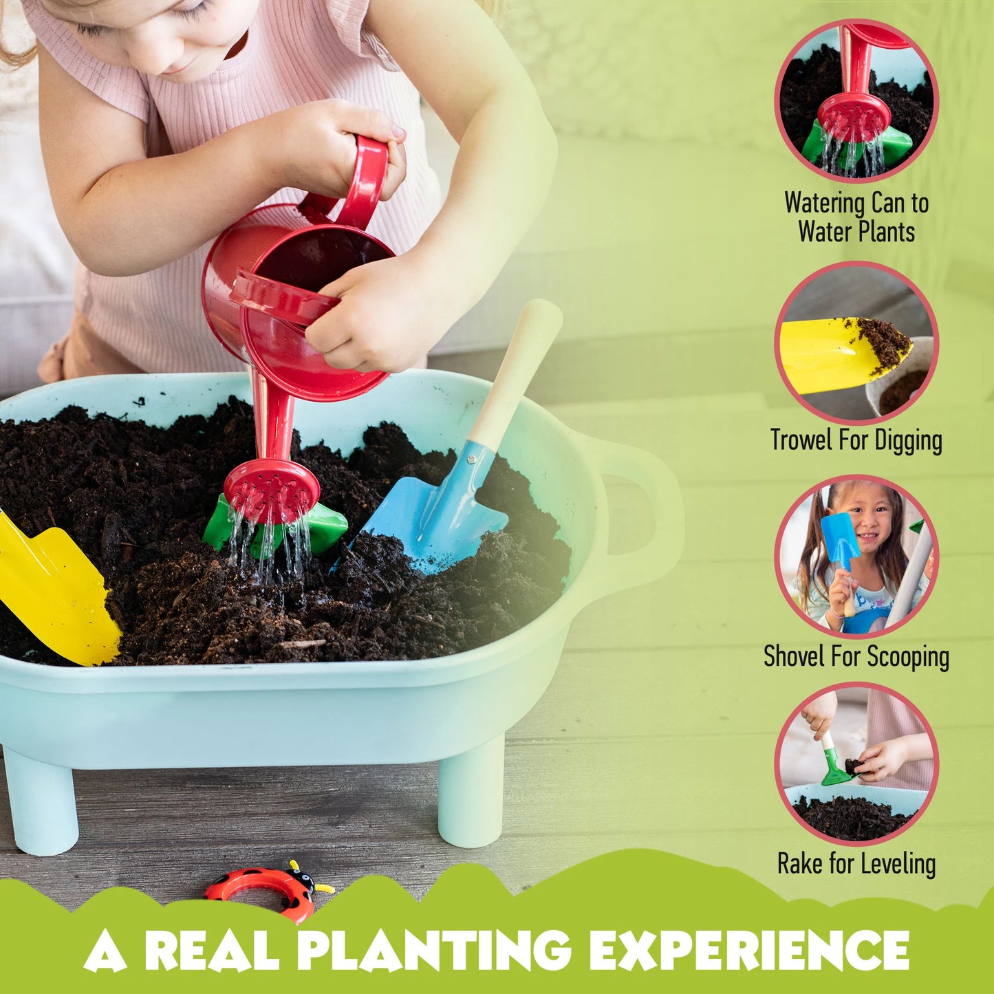 Kids Gardening Set, My First Gardening Kit- 27 Pieces STEM, Complete Toddler Gardening Kit with Plantable Seed Paper, Promotes Pretend Play