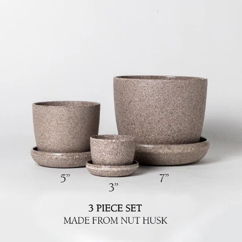 3 Set Planter Pots | Plant Pot with Drainage Hole & Saucers | Indoor Planter | Flower Pot | Minimalistic Plant Pot | Recycled Planter Pot