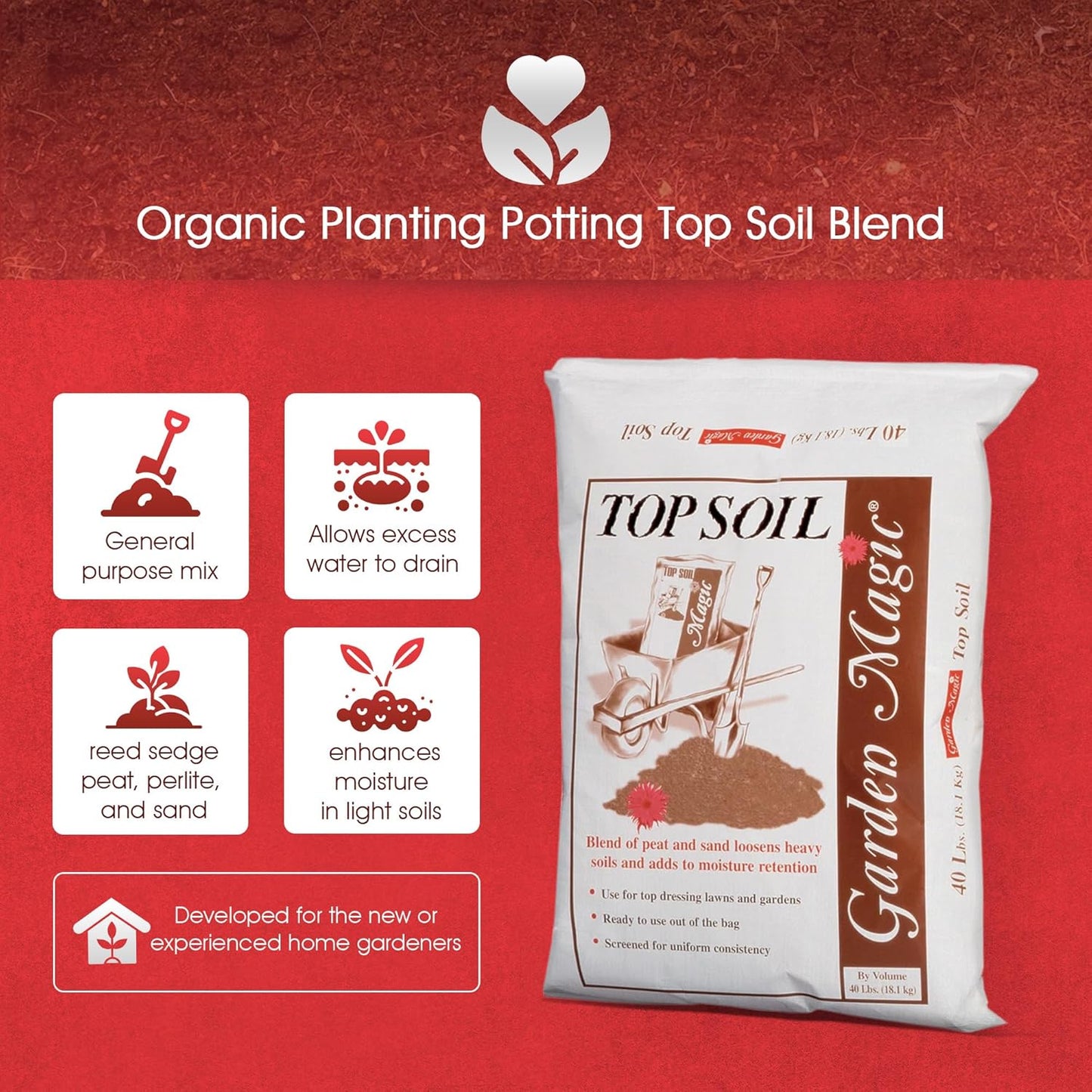 40 Pound Bag Garden Magic Organic Planting Potting Top Soil Blend Mix for Indoor and Outdoor Gardening and Landscapes, White