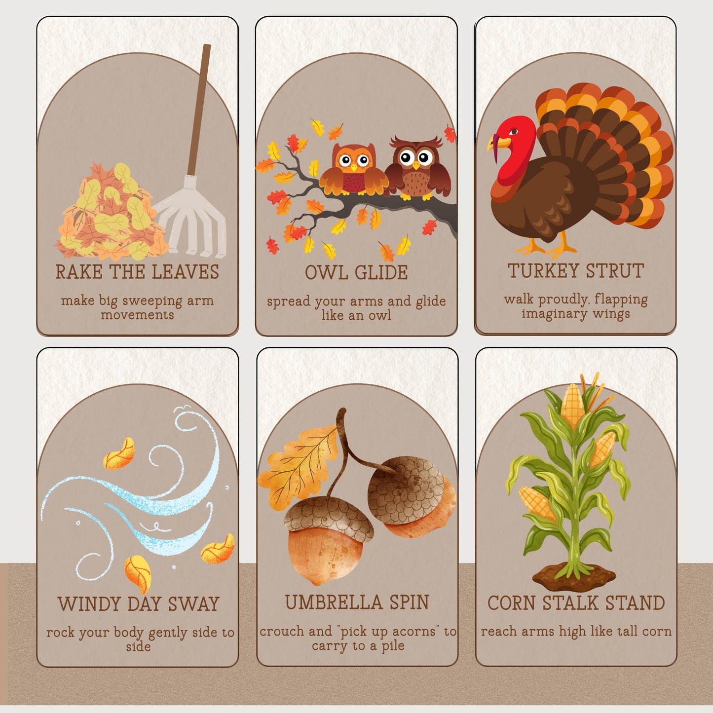 Autumn Movement Cards for Circle Time | Montessori Fall Movement Flashcards for Classrooms, Homeschool, Preschool (PDF Printable)