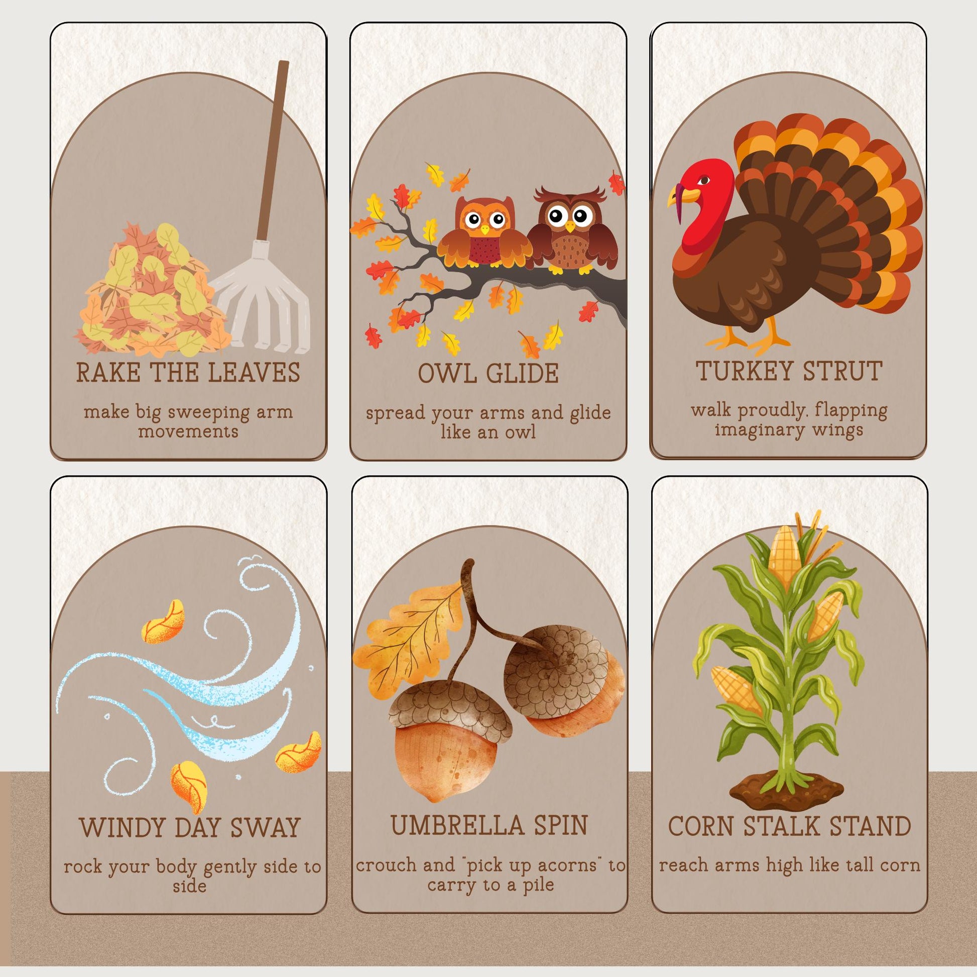 Autumn Movement Cards for Circle Time | Montessori Fall Movement Flashcards for Classrooms, Homeschool, Preschool (PDF Printable)