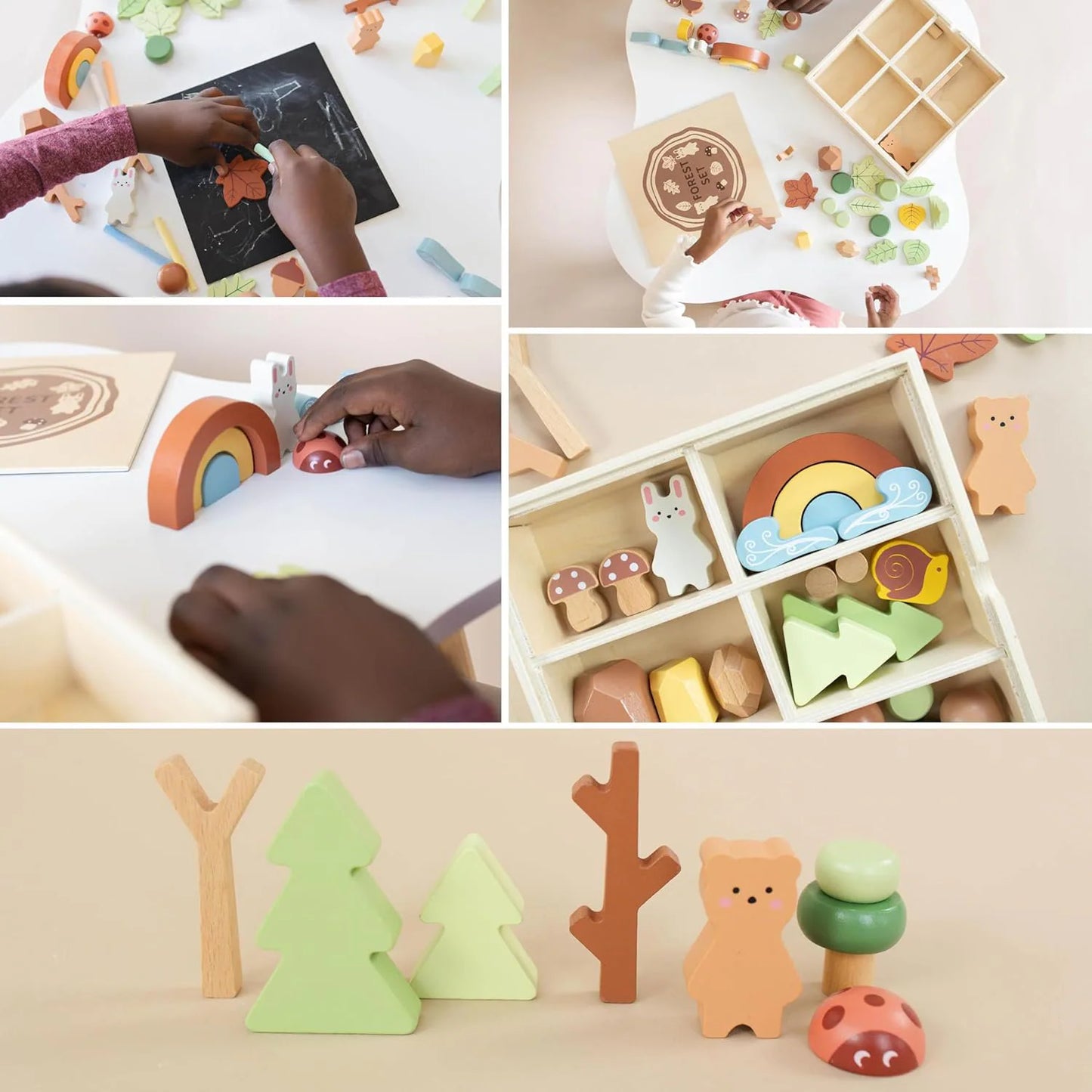 Wooden Forest Sensory Bin: Montessori Toys for Preschool Learning, Open-Ended Play Set