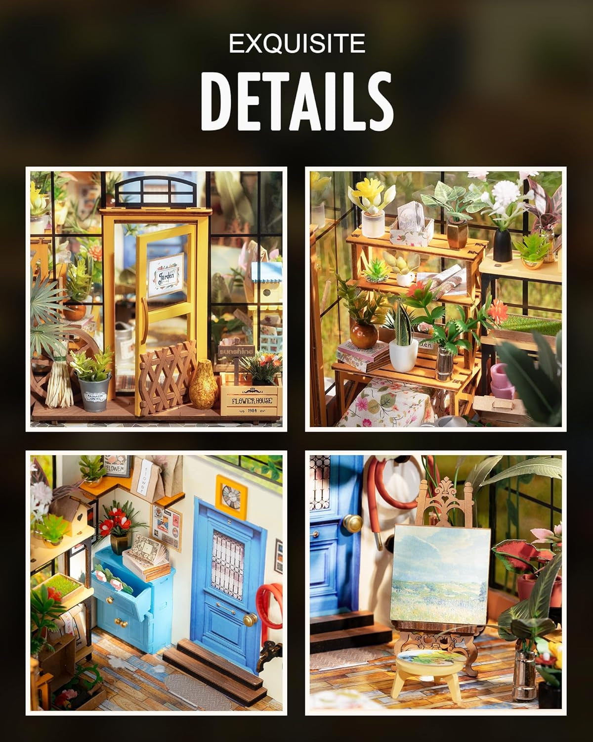 DIY Miniature House Kit Greenhouse, Tiny House Kit for Adults to Build, Mini House Making Kit with Furniture, Halloween/Christmas Decorations/Gifts for Family and Friends (Cathy's Greenhouse)