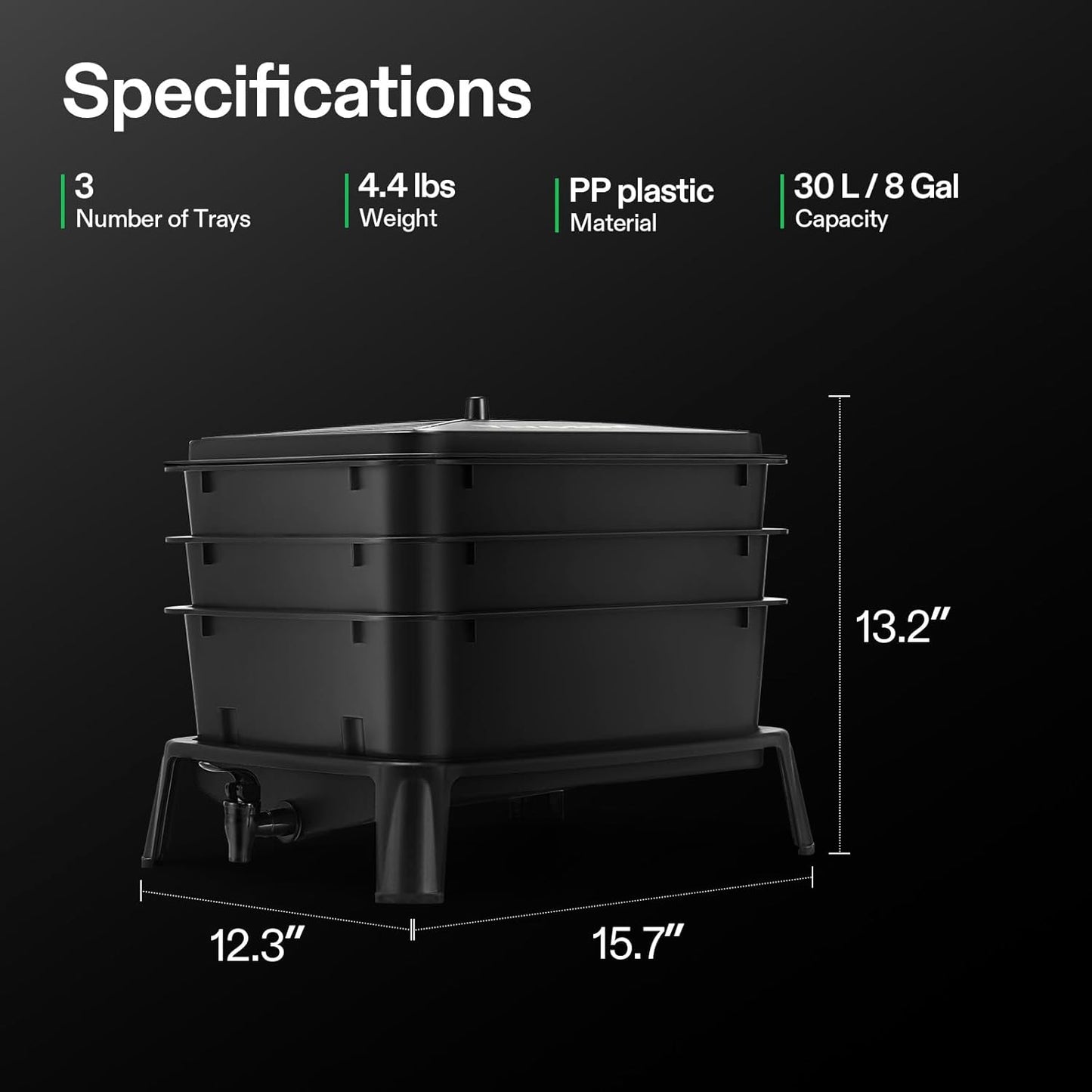 3-Layer Worm Compost Bin, 30L Worm Composter, Easy Setup Inclusive Worm Farm Kit for Recycling Food Waste