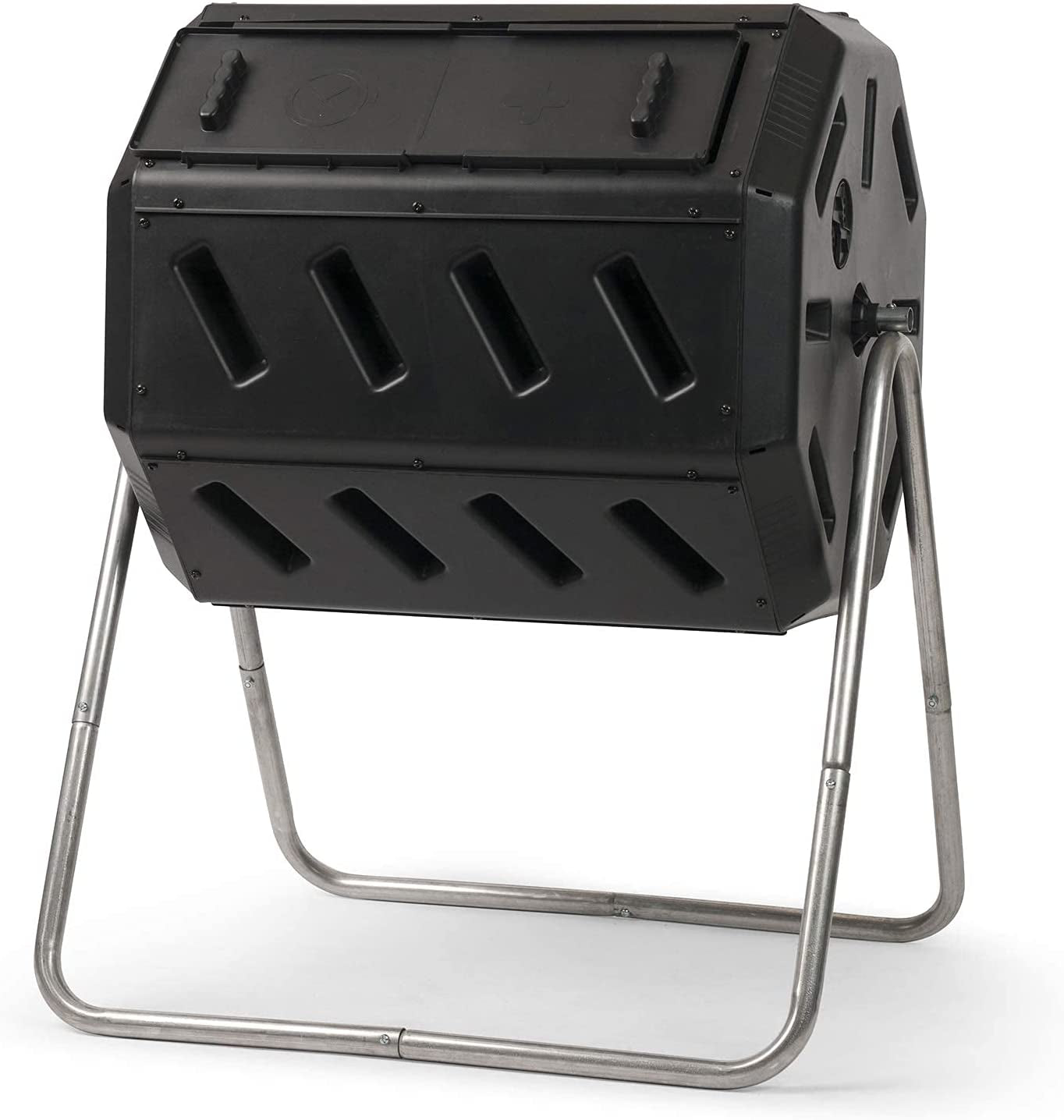 IM4000 Dual Chamber Tumbling Composter Canadian-Made, 100% Recycled Resin - Outdoor Rotating Compost Tumbler Bin for Garden, Kitchen, and Yard Waste, Black (37 Gallon)