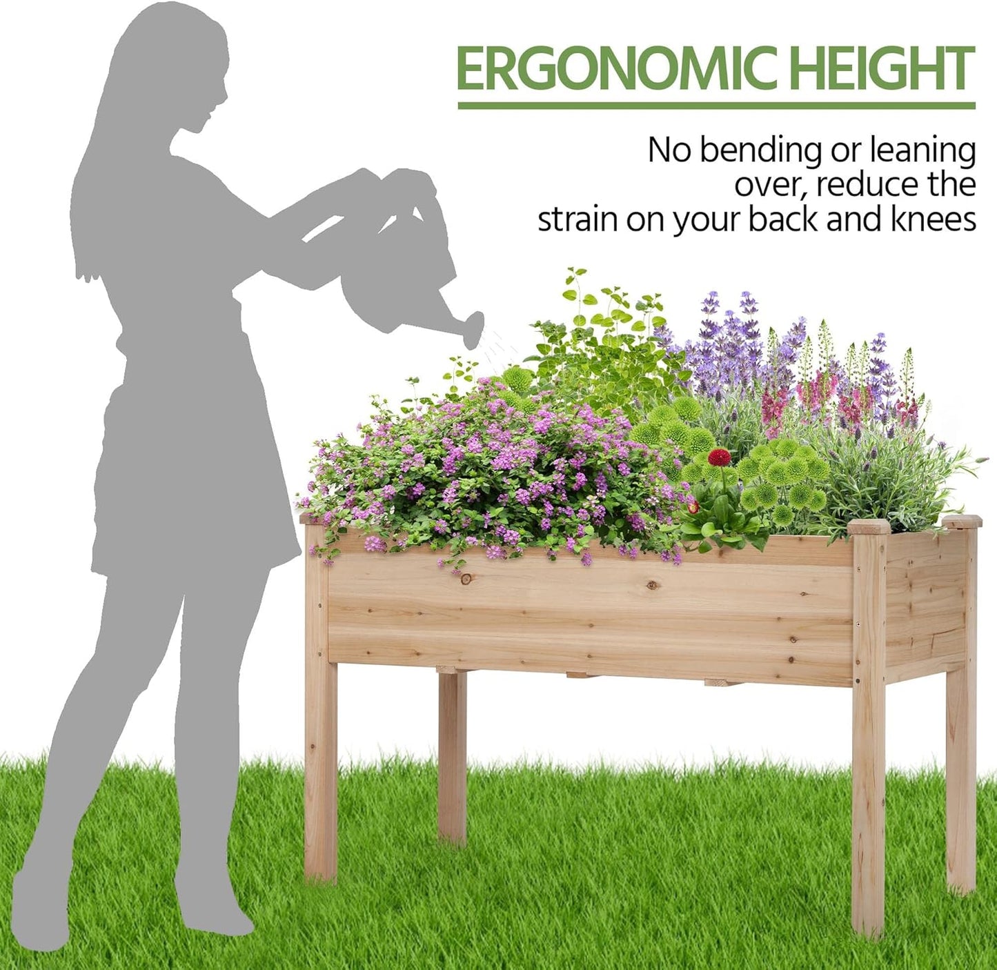 1pc Raised Garden Bed 48x24x30in Elevated Wooden Horticulture Planter Box with Legs Standing Growing Bed for Gardening/Backyard/Patio/Balcony