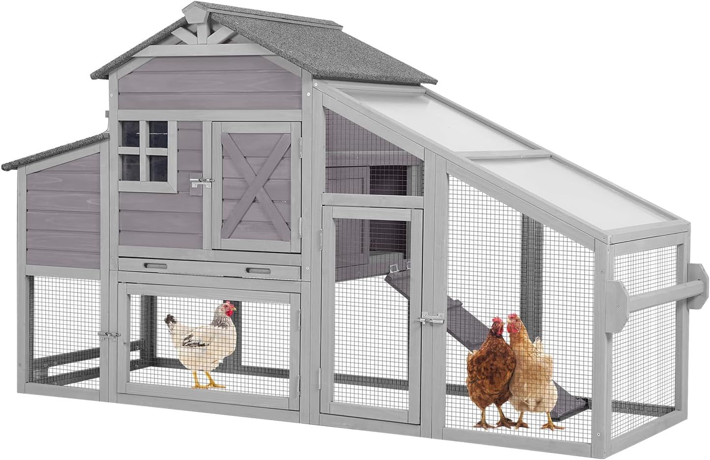Chicken Coop Mobile Chicken House on Wheels Expandable Wooden Poultry Cage with Large Nesting Box Leakproof Pull-Out Tray Rabbit Hutch Bunny Cage,UV-Resistant Roof,Grey