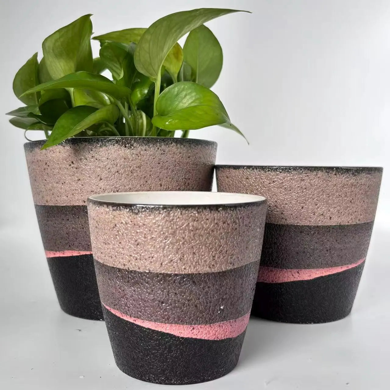 Stone-like Texture Flower Pot Set (3-Piece) - Modern Home & Garden Decor