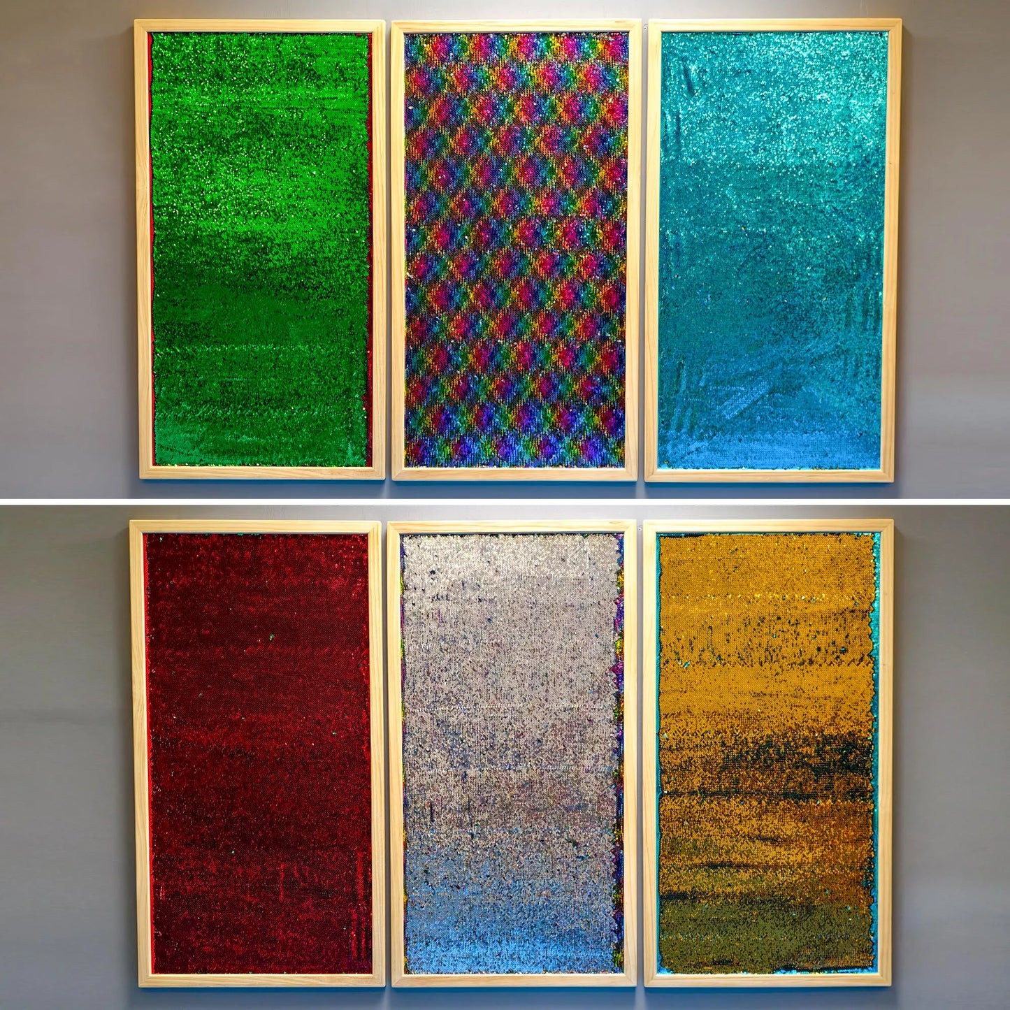 Giant 23.2×43.3 in Reversible Sequin Sensory Panels (3 Set) – Wooden Frame Autism Therapy Boards & Calming Room Décor”