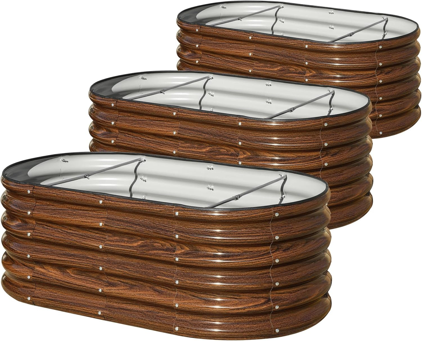 3 Pcs 4x2x1.5ft Raised Garden Bed Outdoor, 17" Tall Galvanized Metal Planter Box, Raised Garden Bed Kit for Planting Vegetables Plants Fruits, Brown
