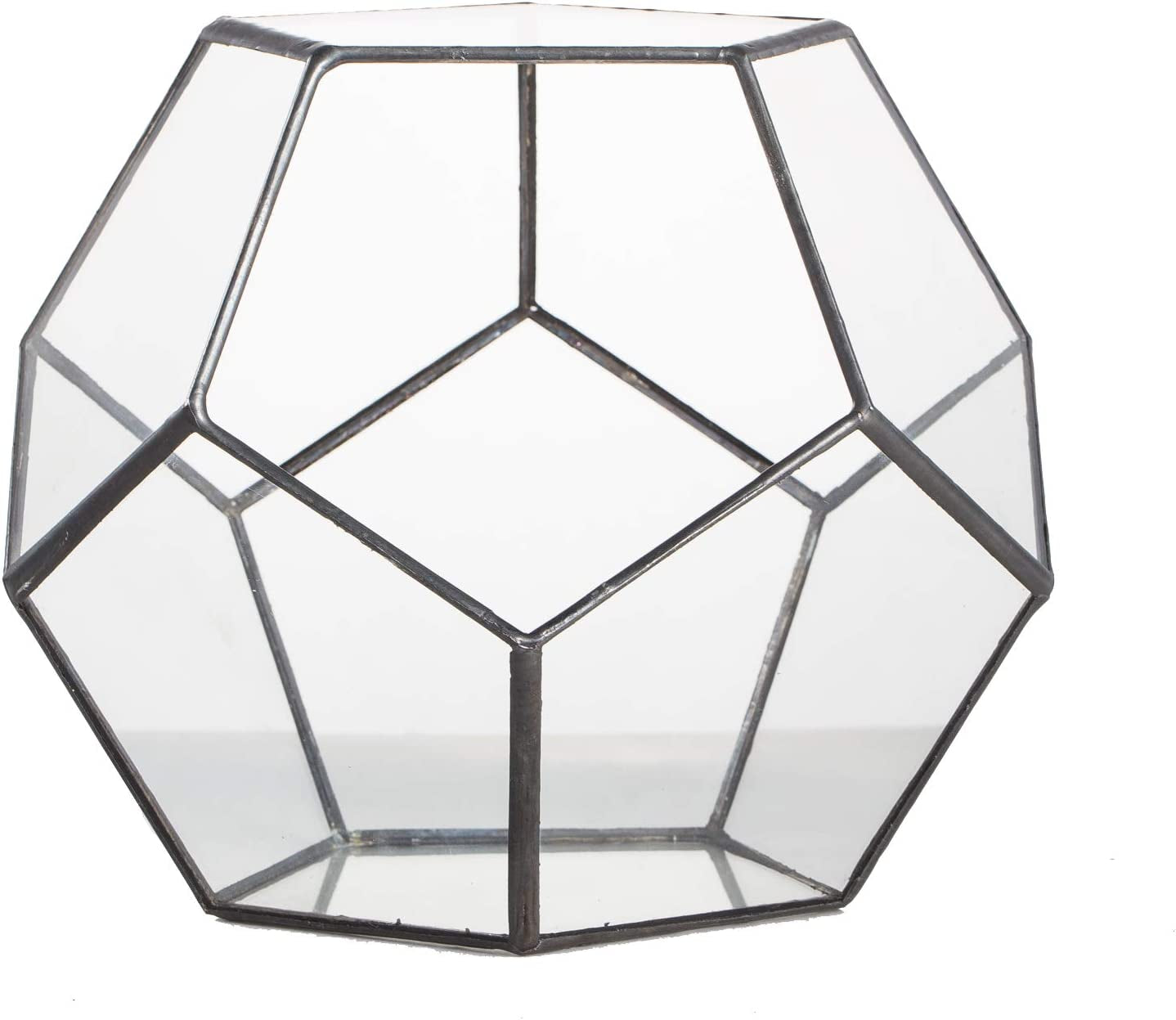 Small Open Terrarium Planter - 6.89" x 6.89" x 5.9" Pentagon Geometric Glass Container Pot for Succulents, Air Plants - Home Garden Tabletop Miniature Decor, Black (No Plants)