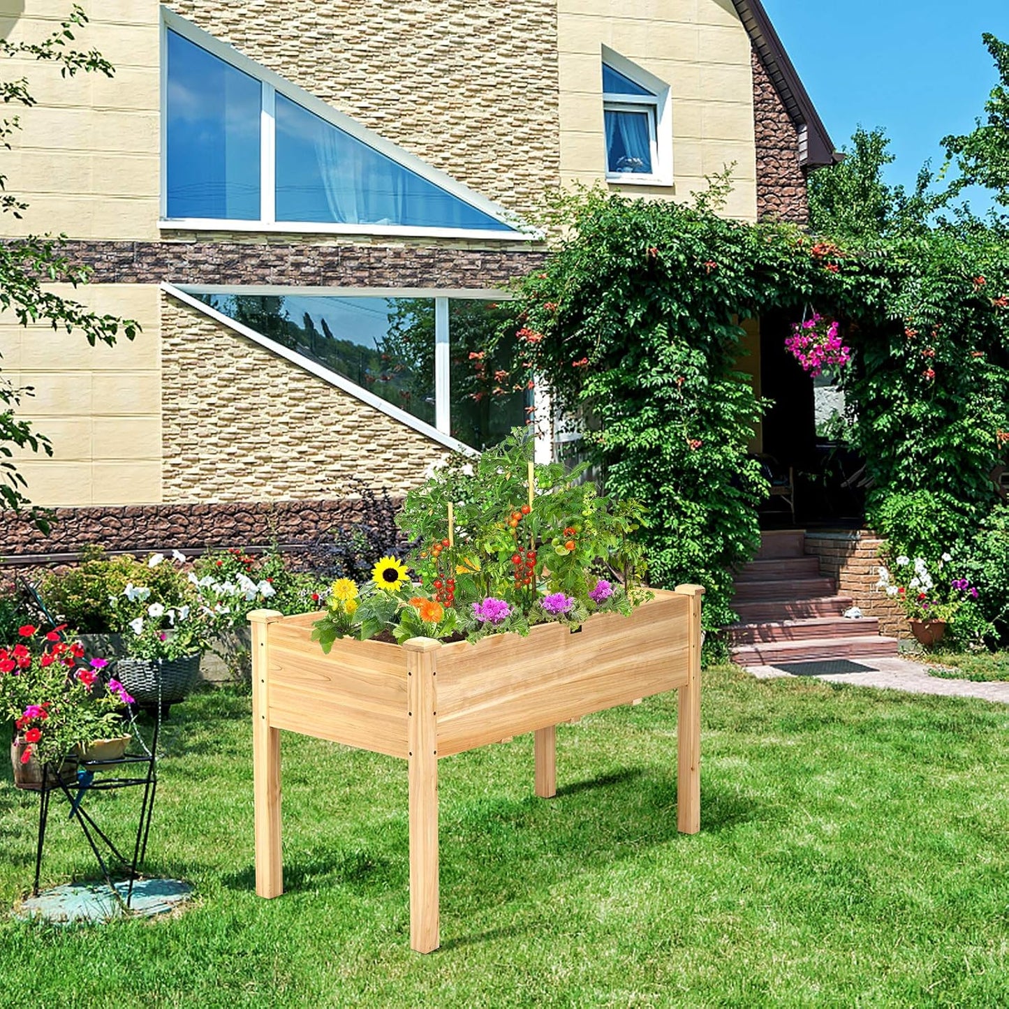 Raised Garden Bed Kit Elevated Planter Box for Vegetables Fruits Herb Grow, Heavy Duty Natural Cedar Wood Frame Gardening Planting Bed for Deck Patio Yard, 49.5"X23.5"X30.0"