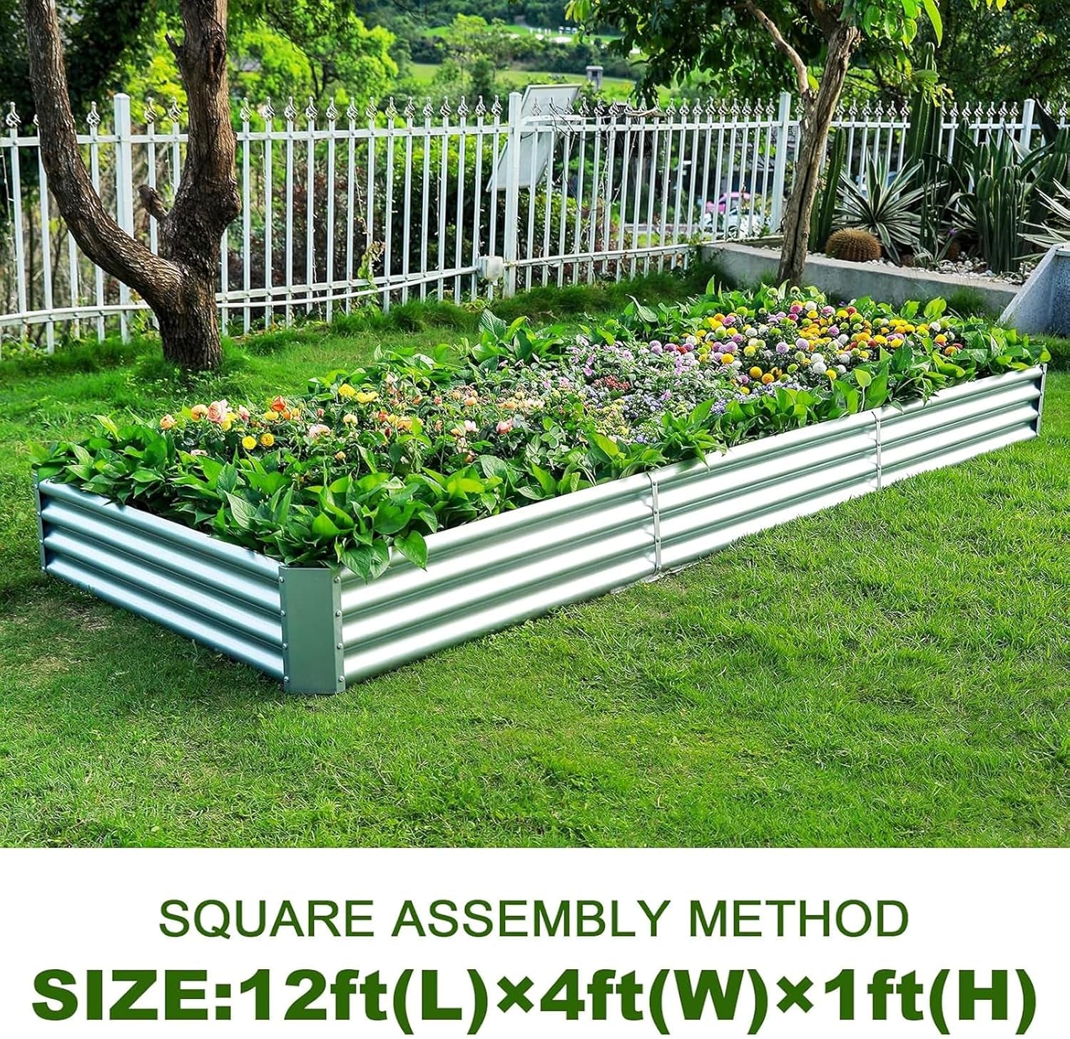 12×4×1ft Galvanized Raised Garden Bed Kit for Vegetables 2 Pack, Galvanized Super Large Metal Planter Raised Garden Boxes Outdoor