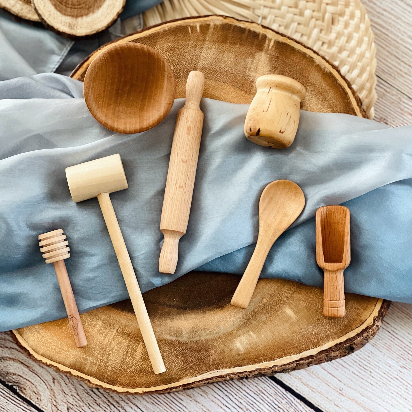 7-pc Wooden Sensory Bin Tool Set: Montessori Toys