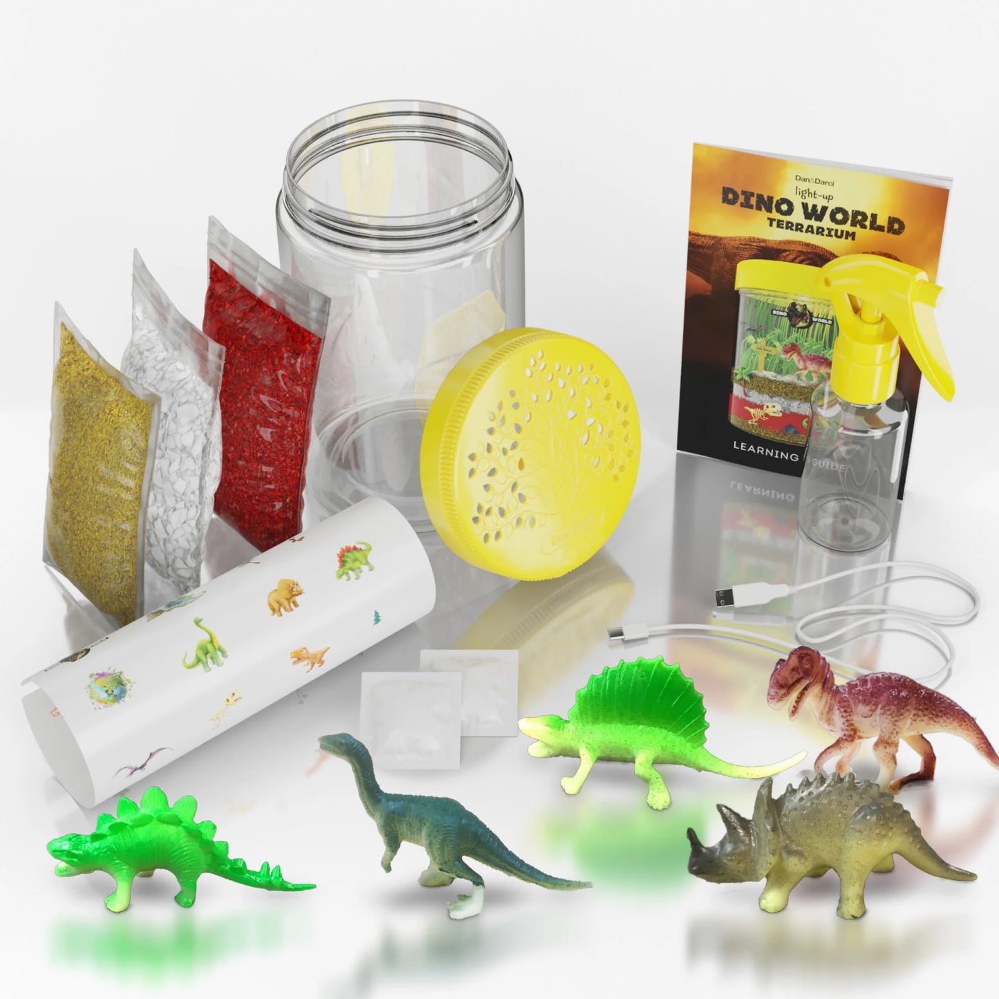 Dino World Terrarium Kit for Kids - LED Light in Lid - Dinosaur Toys Gifts for Boys & Girls Age 3, 4, 5, 6, 7, 8+ Year Old - Dinosaur Garden - Toy Dinosaurs - STEM Science Gardening Kits