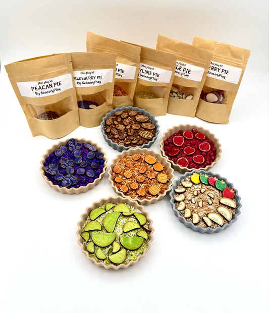 Pie sensory play set, pi day activity, pie crust sensory activity, apple pie sensory filler,  filler set with pies, fun sensory
