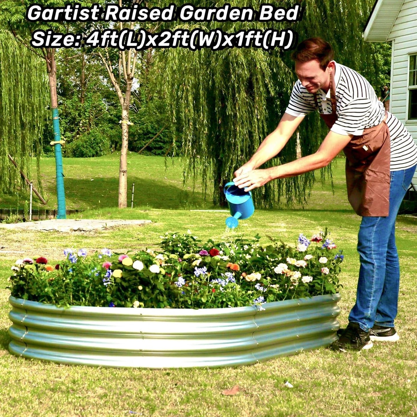 4x2x1 Ft Galvanized Raised Garden Bed with Open Bottom, Outdoor Thickening Oval Planter Box for Herbs, Vegetables, Fruits
