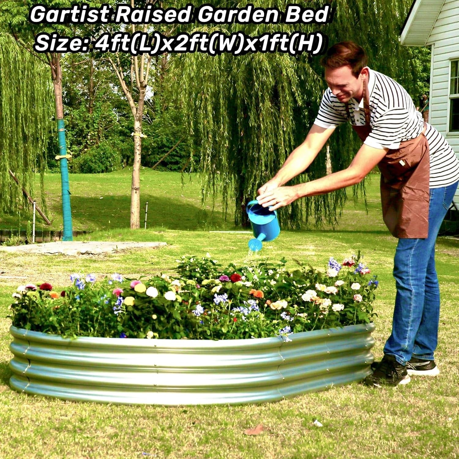 4x2x1 Ft Galvanized Raised Garden Bed with Open Bottom, Outdoor Thickening Oval Planter Box for Herbs, Vegetables, Fruits