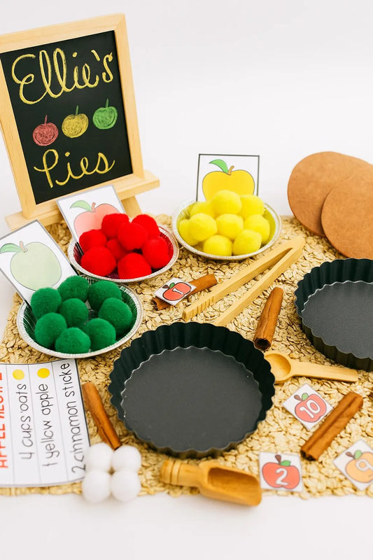 Apple Pie Sensory Kit for Kids – Fall Dramatic Play, Preschool Toddler Learning Toys, Montessori Activities, Recipe Cards & Alphabet Play