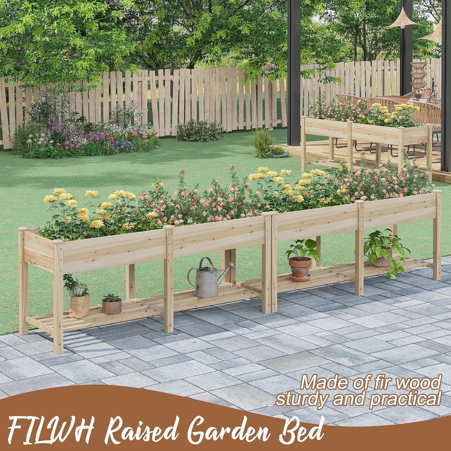 Raised Garden Bed with Legs Elevated Wooden Planter Box Stand Large Planter Stand Box for Fruits Vegetables Flowers with Divider with Bag - 72 * 24 * 30.5IN