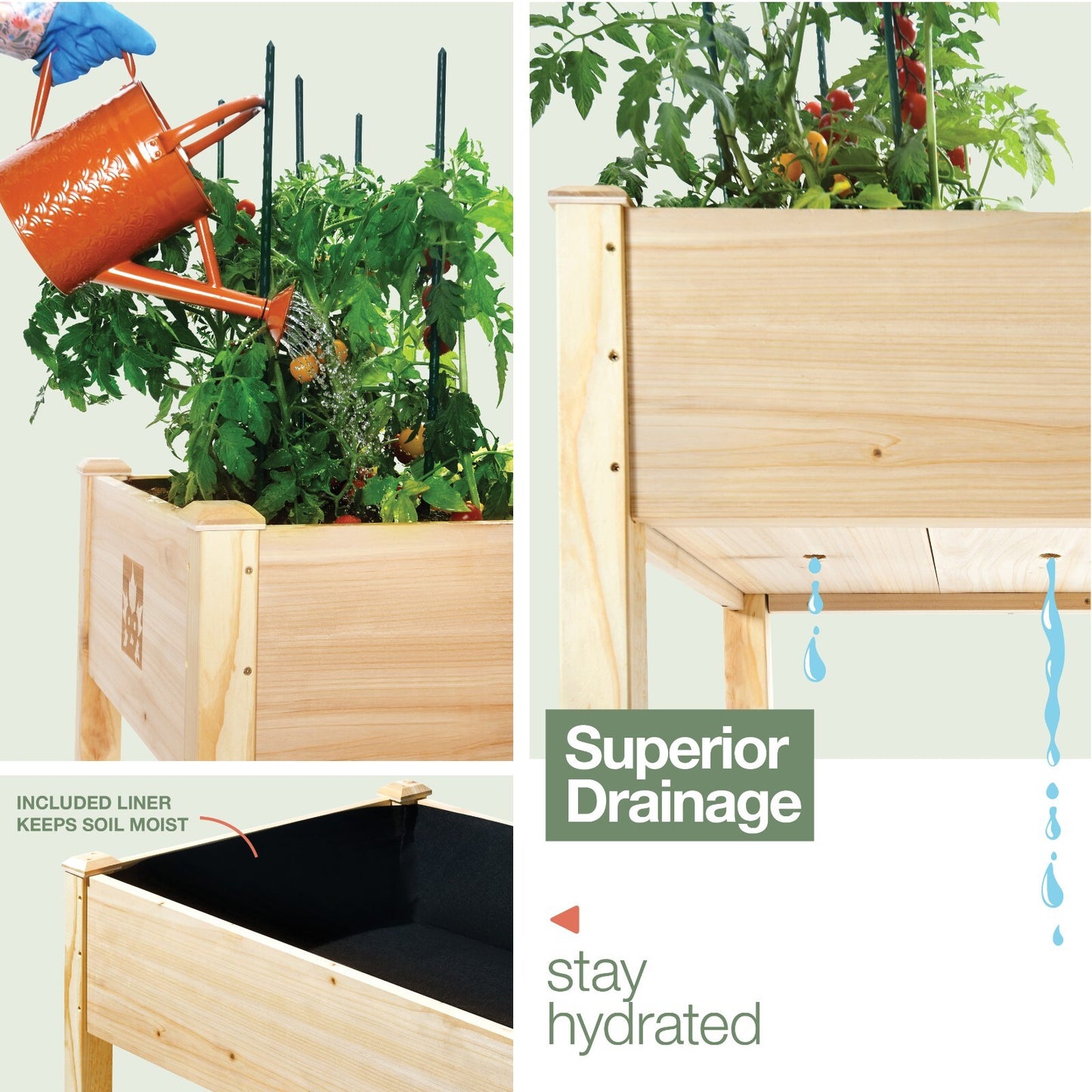 Raised Garden Bed - Elevated Wood Planter Box with Bed Liner