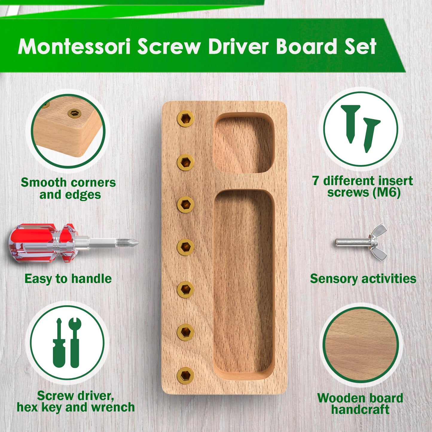 Montessori Toys Screwdriver Board Set - Wooden Montessori Toys for 3 4 5 6 Year Old Kids, Learning Sensory Bin Toys, Waldorf Toys, STEM Toys