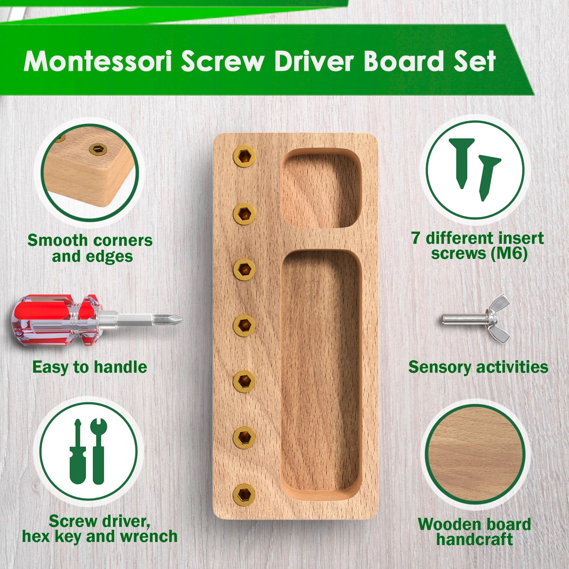 Montessori Toys Screwdriver Board Set - Wooden Montessori Toys for 3 4 5 6 Year Old Kids, Learning Sensory Bin Toys, Waldorf Toys, STEM Toys