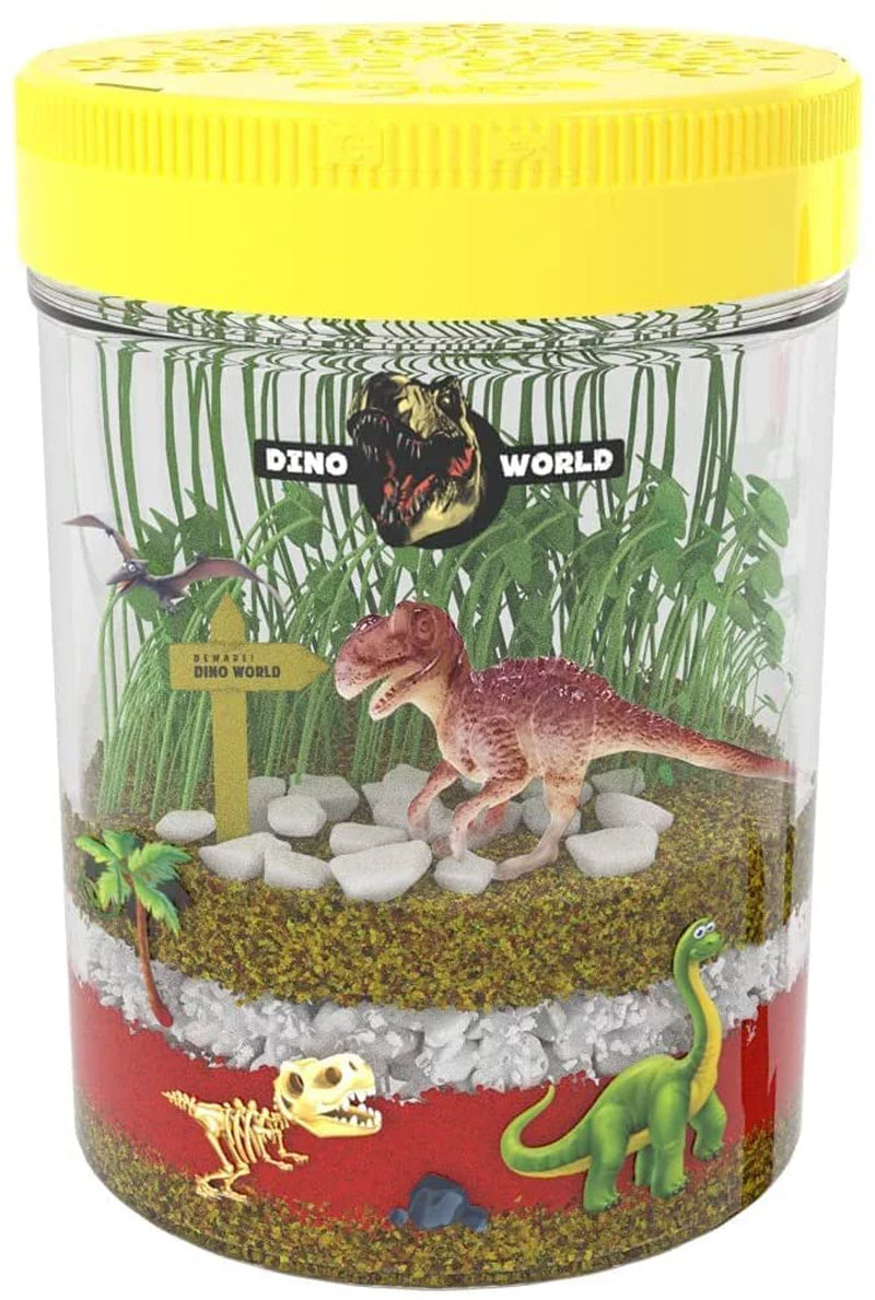 Dino World Terrarium Kit for Kids - LED Light in Lid - Dinosaur Toys Gifts for Boys & Girls Age 3, 4, 5, 6, 7, 8+ Year Old - Dinosaur Garden - Toy Dinosaurs - STEM Science Gardening Kits