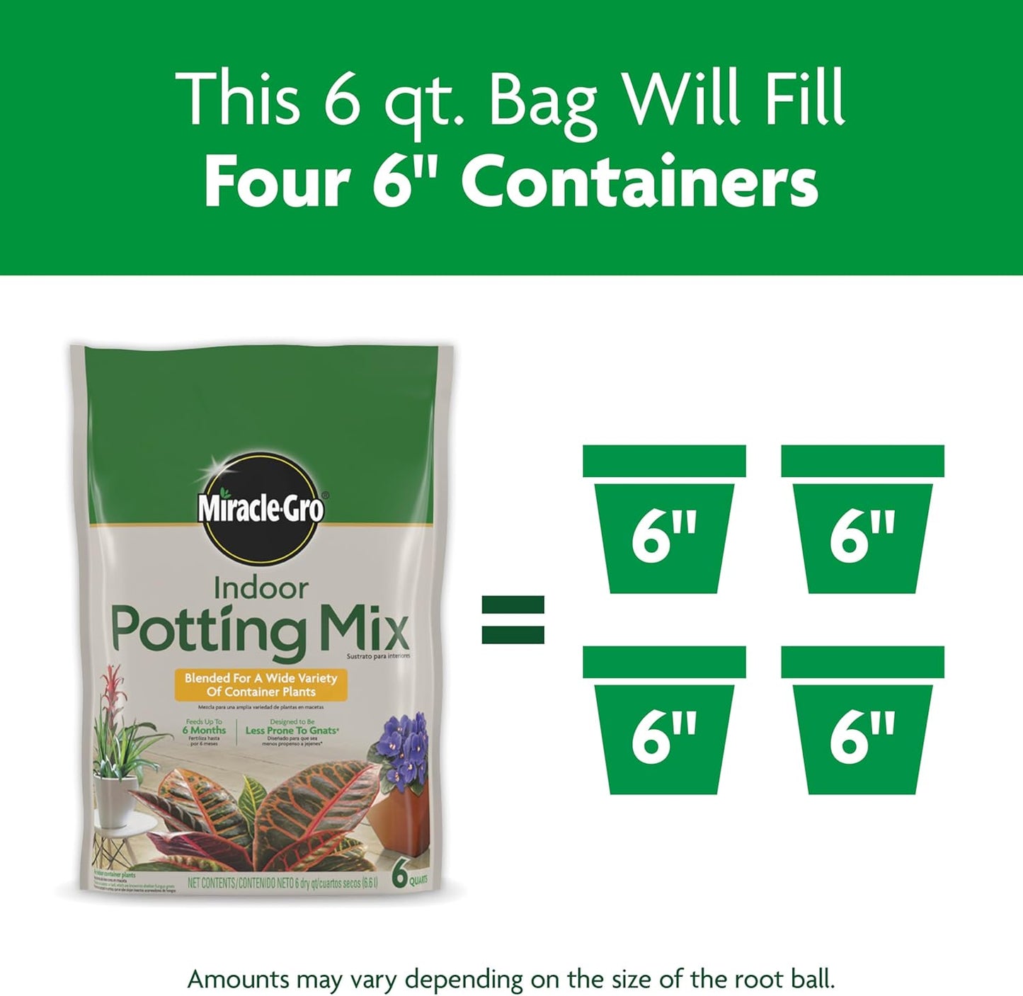 Indoor Potting Mix, Blended for a Variety of Houseplants, Feeds for up to 6 Months, 6 qt., 2-Pack
