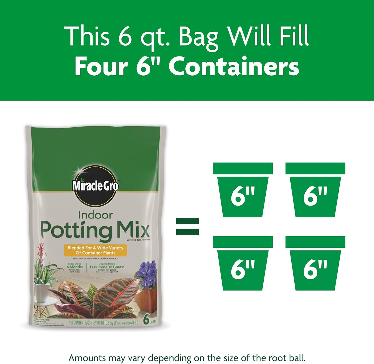 Indoor Potting Mix, Blended for a Variety of Houseplants, Feeds for up to 6 Months, 6 qt., 2-Pack