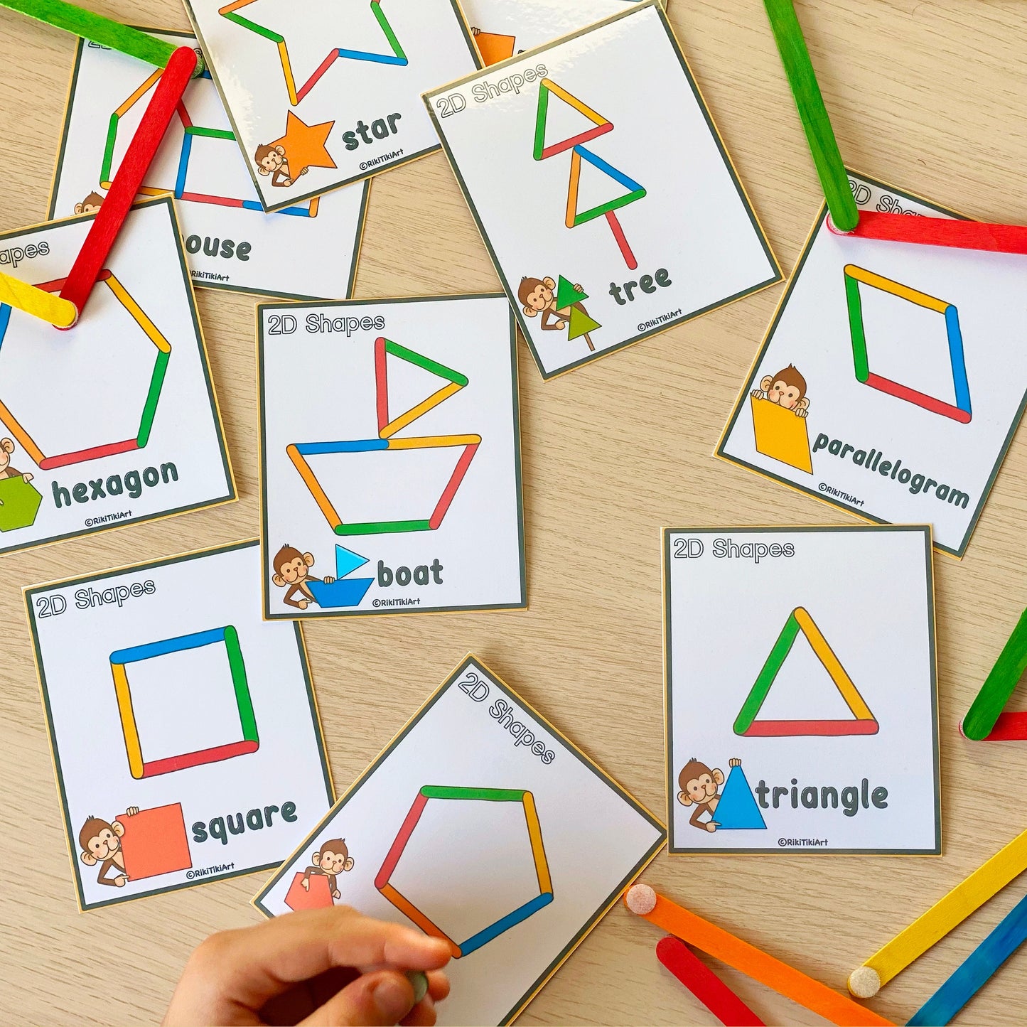 Popsicle Sticks Shapes Activity Game for Toddlers Montessori Printable Activities Preschool Printables for Kids Homeschool Resources