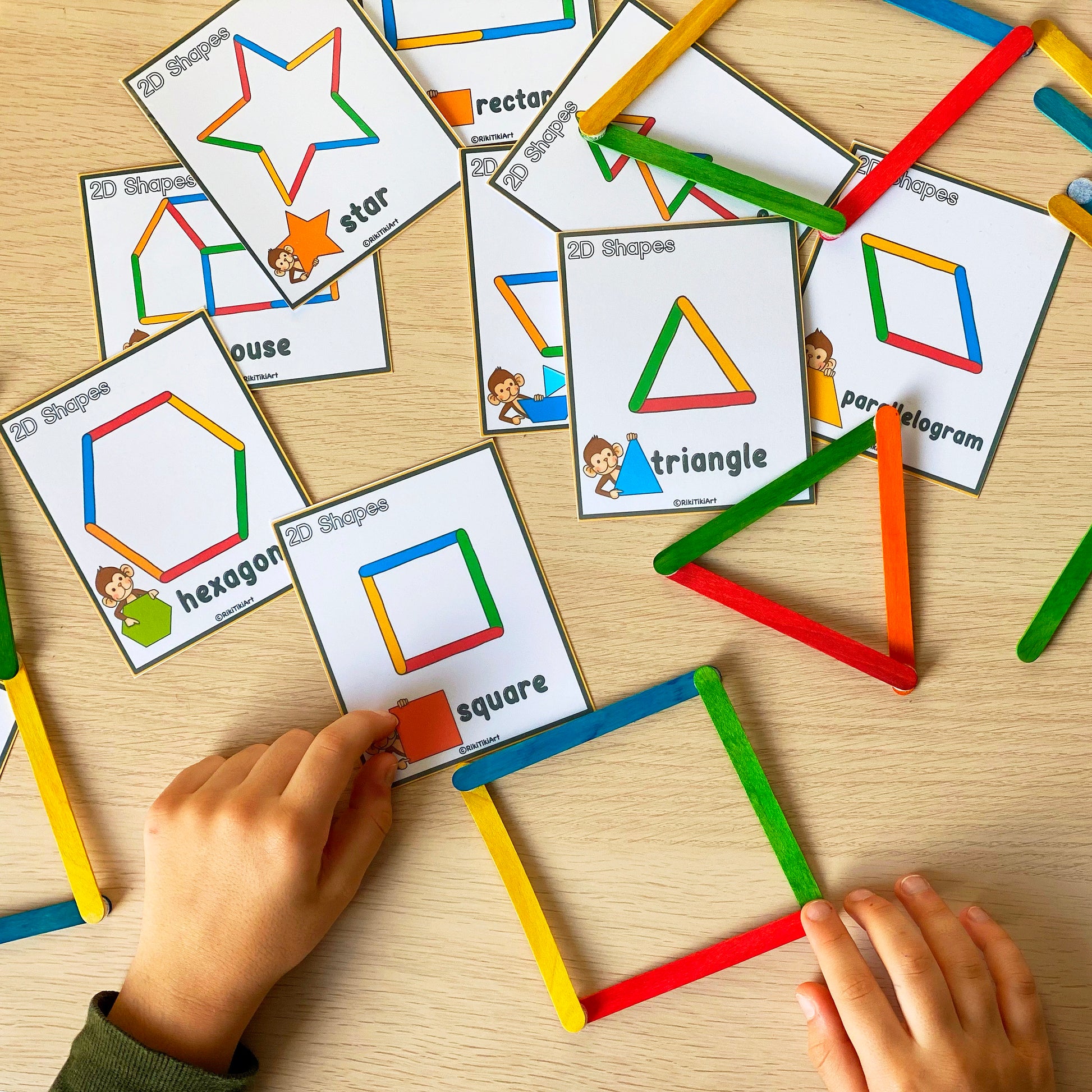 Popsicle Sticks Shapes Activity Game for Toddlers Montessori Printable Activities Preschool Printables for Kids Homeschool Resources