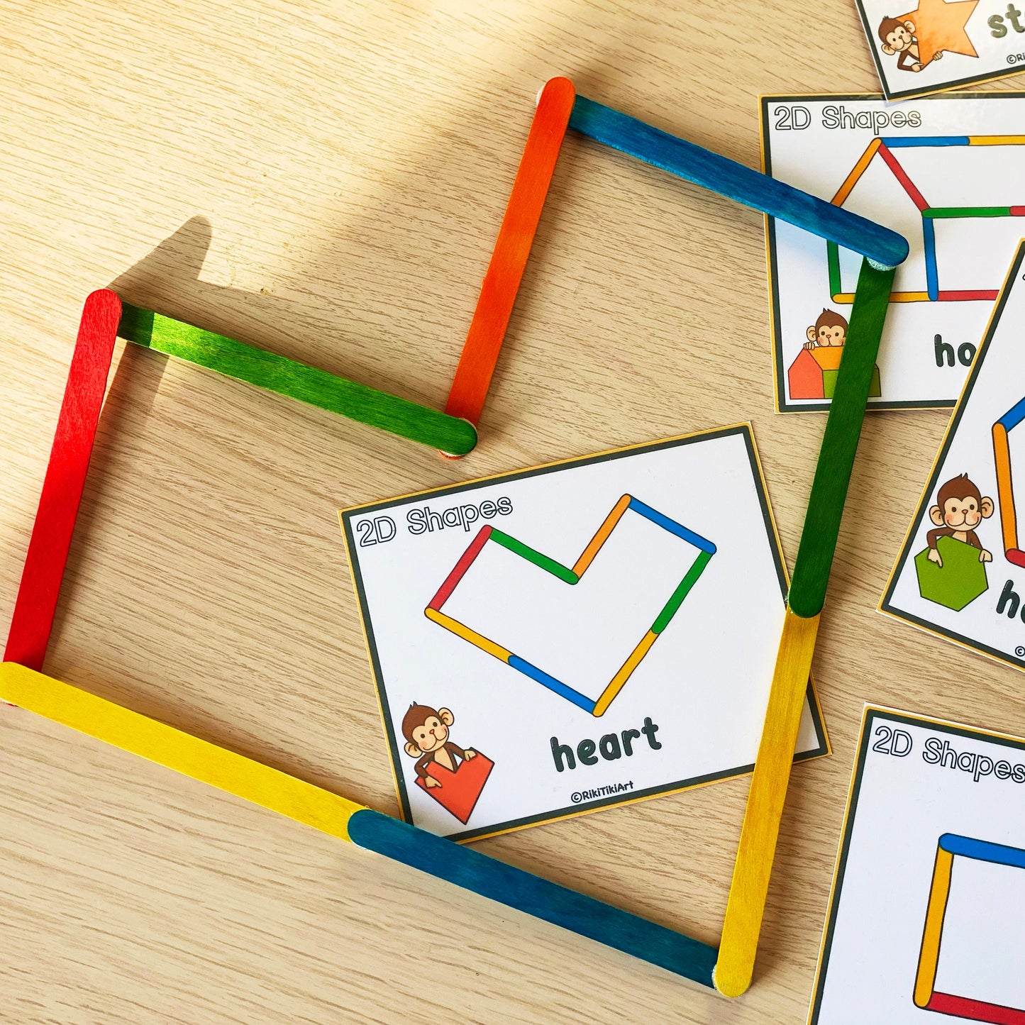 Popsicle Sticks Shapes Activity Game for Toddlers Montessori Printable Activities Preschool Printables for Kids Homeschool Resources