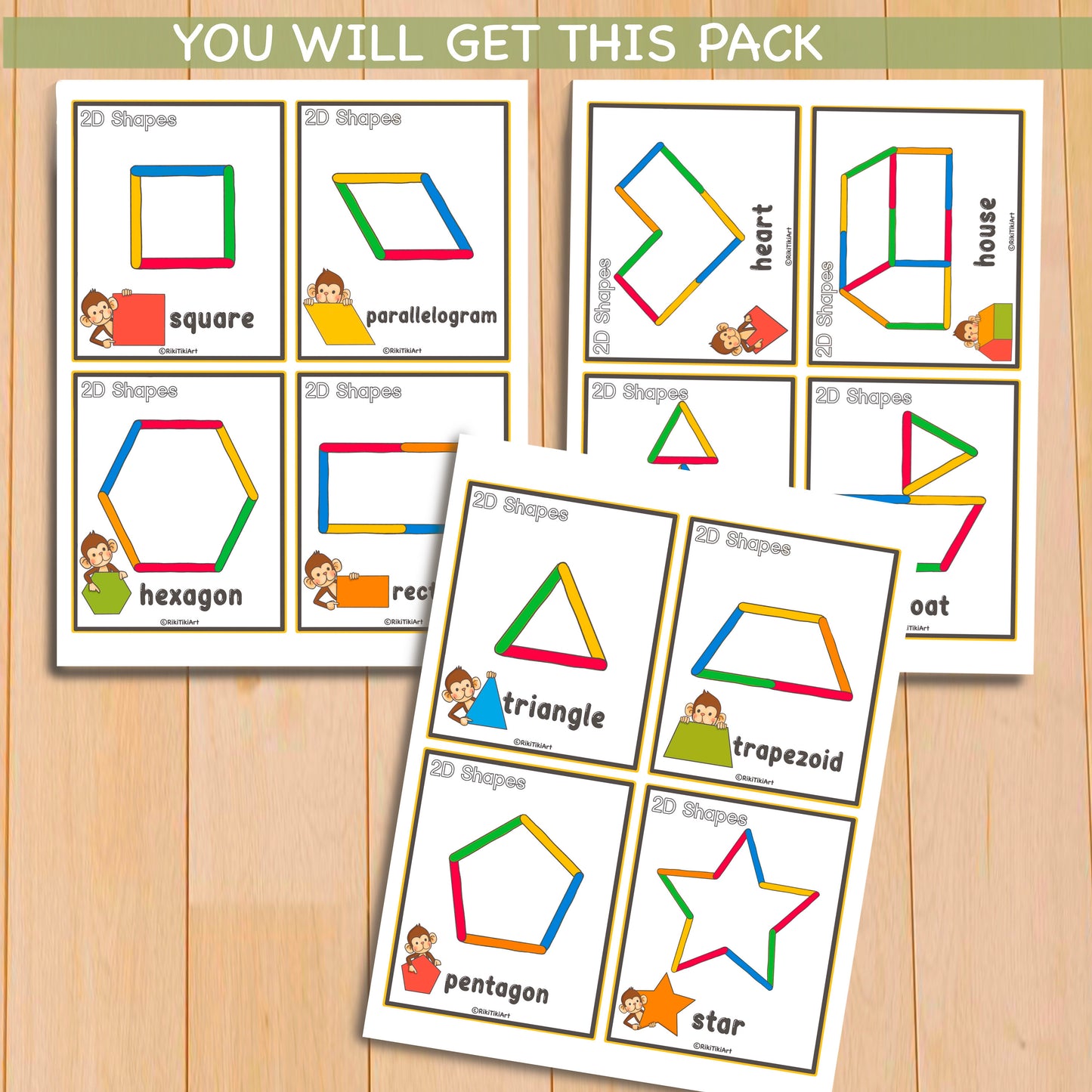 Popsicle Sticks Shapes Activity Game for Toddlers Montessori Printable Activities Preschool Printables for Kids Homeschool Resources